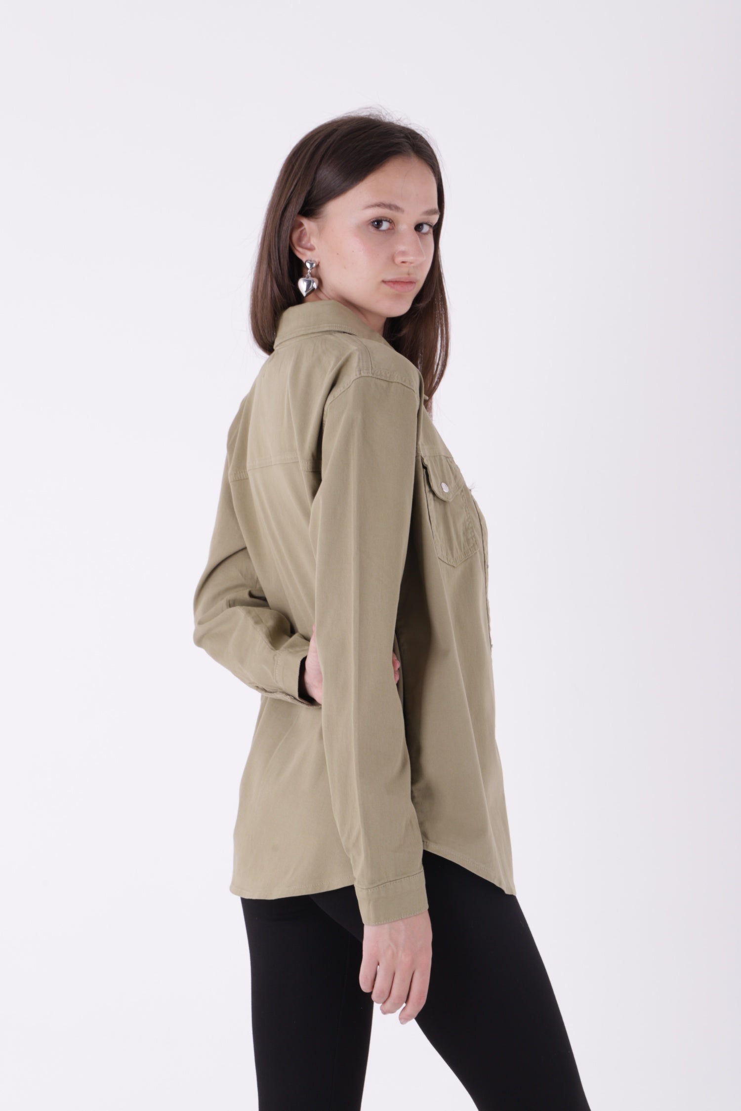 Çıtçıtlı Kot Gömlek - Yeşil - (S-XL) - 3