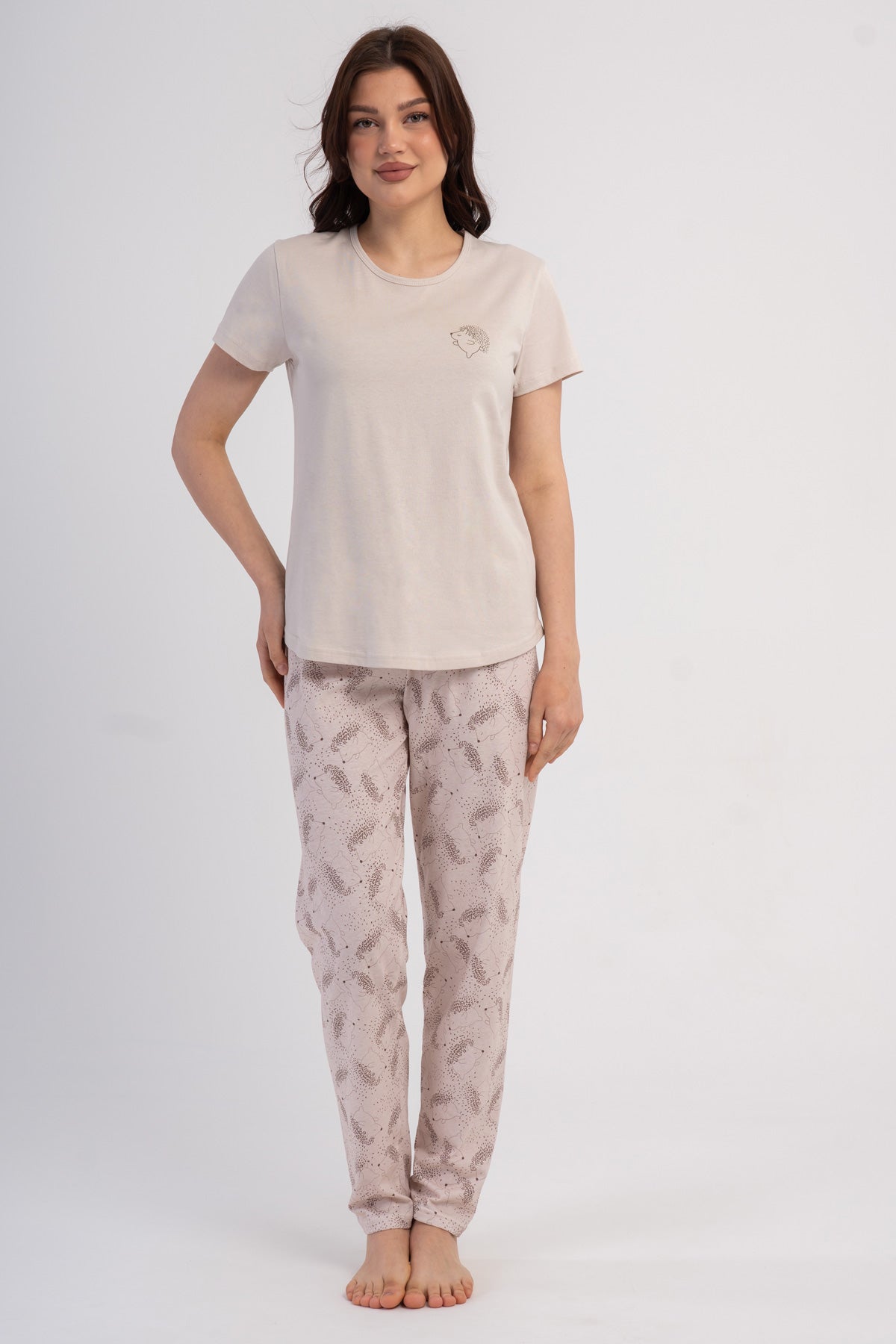 KADIN P.SUPREM O YAKA KISA KOL ETEGI OVAL PIJAMA TAKIM - BEJ