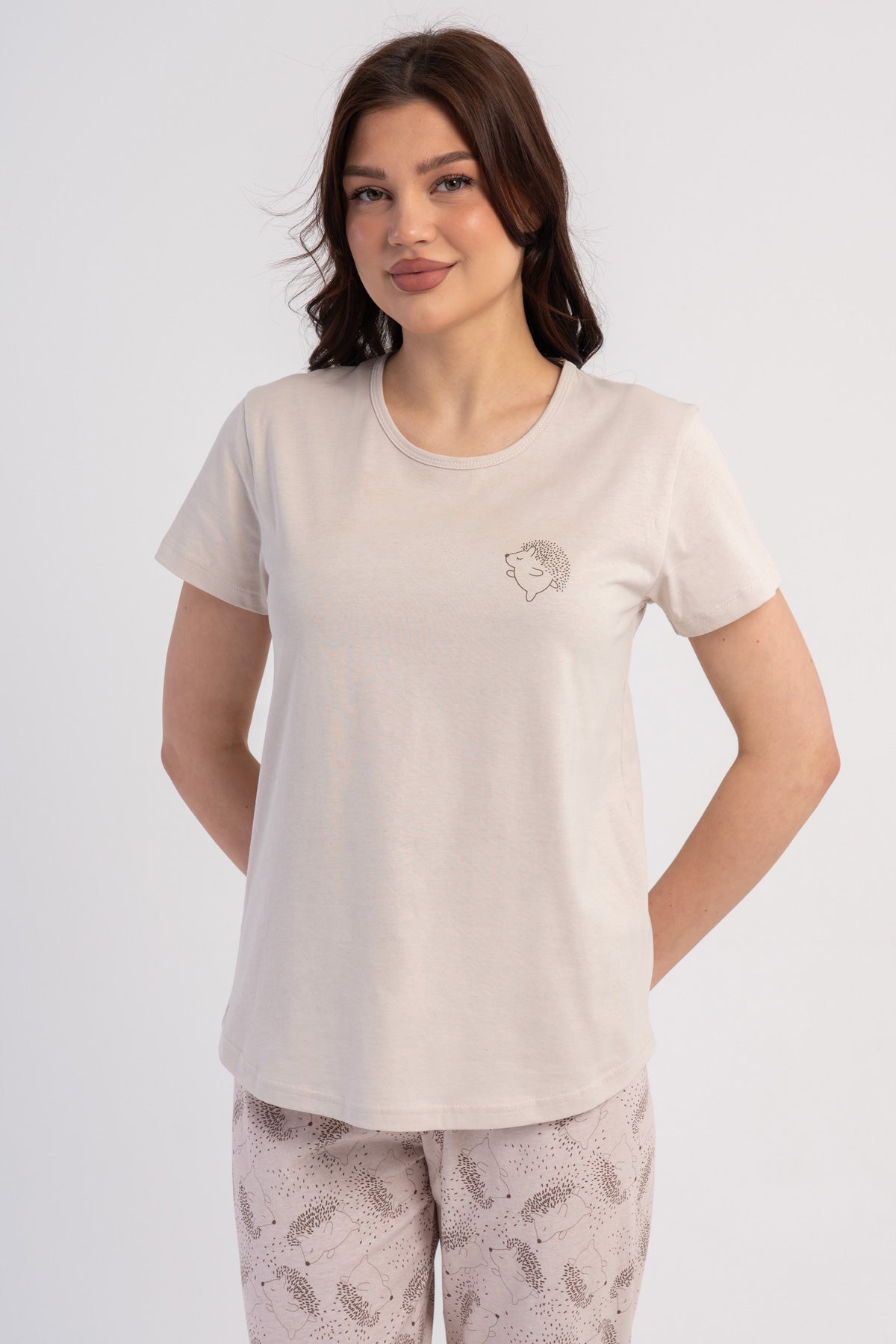 KADIN P.SUPREM O YAKA KISA KOL ETEGI OVAL PIJAMA TAKIM - BEJ