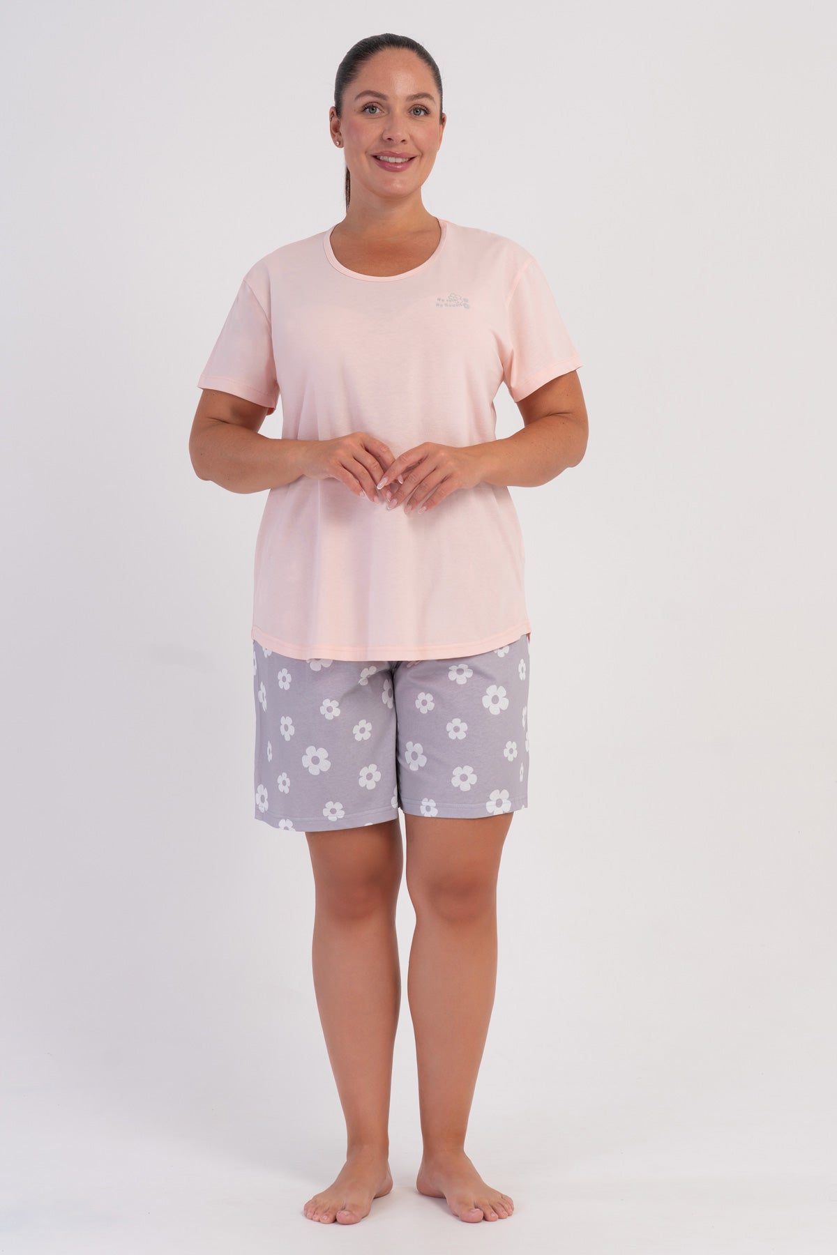 KADIN P.SUPREM XXL O YAKA KISA KOL ETEGI OVAL SORT TAKIM - BABY PINK