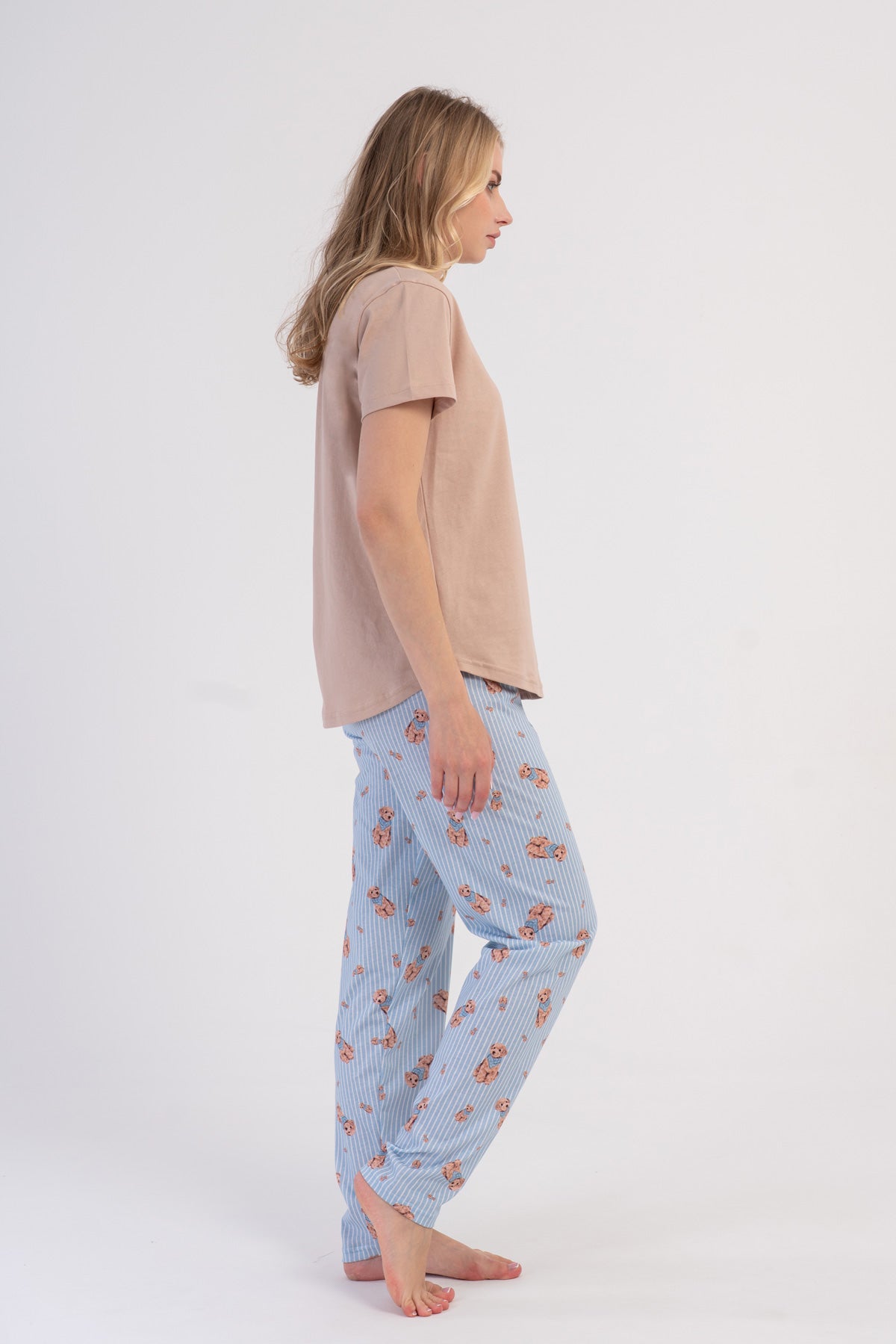 KADIN P.SUPREM O YAKA KISA KOL ETEGI OVAL PIJAMA TAKIM - BEJ