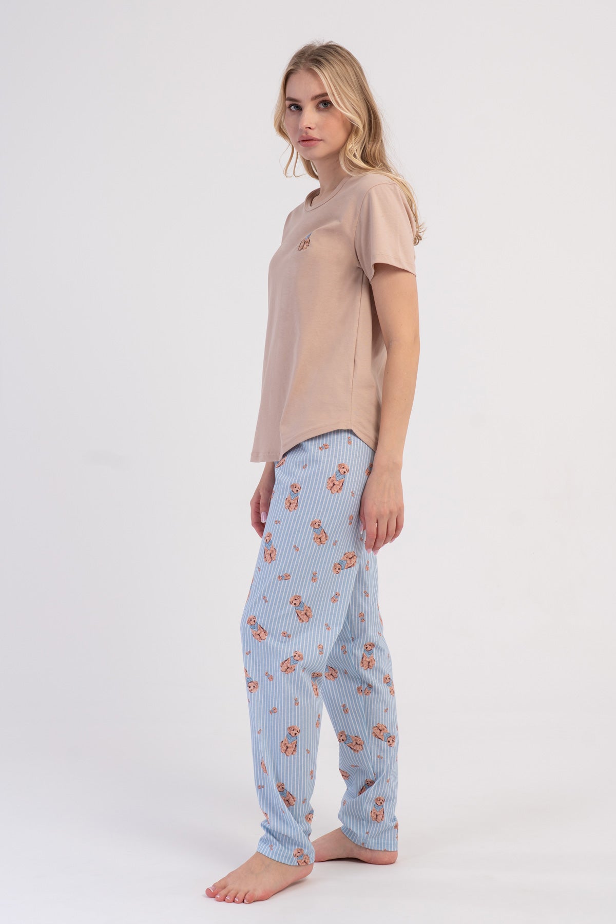 KADIN P.SUPREM O YAKA KISA KOL ETEGI OVAL PIJAMA TAKIM - BEJ