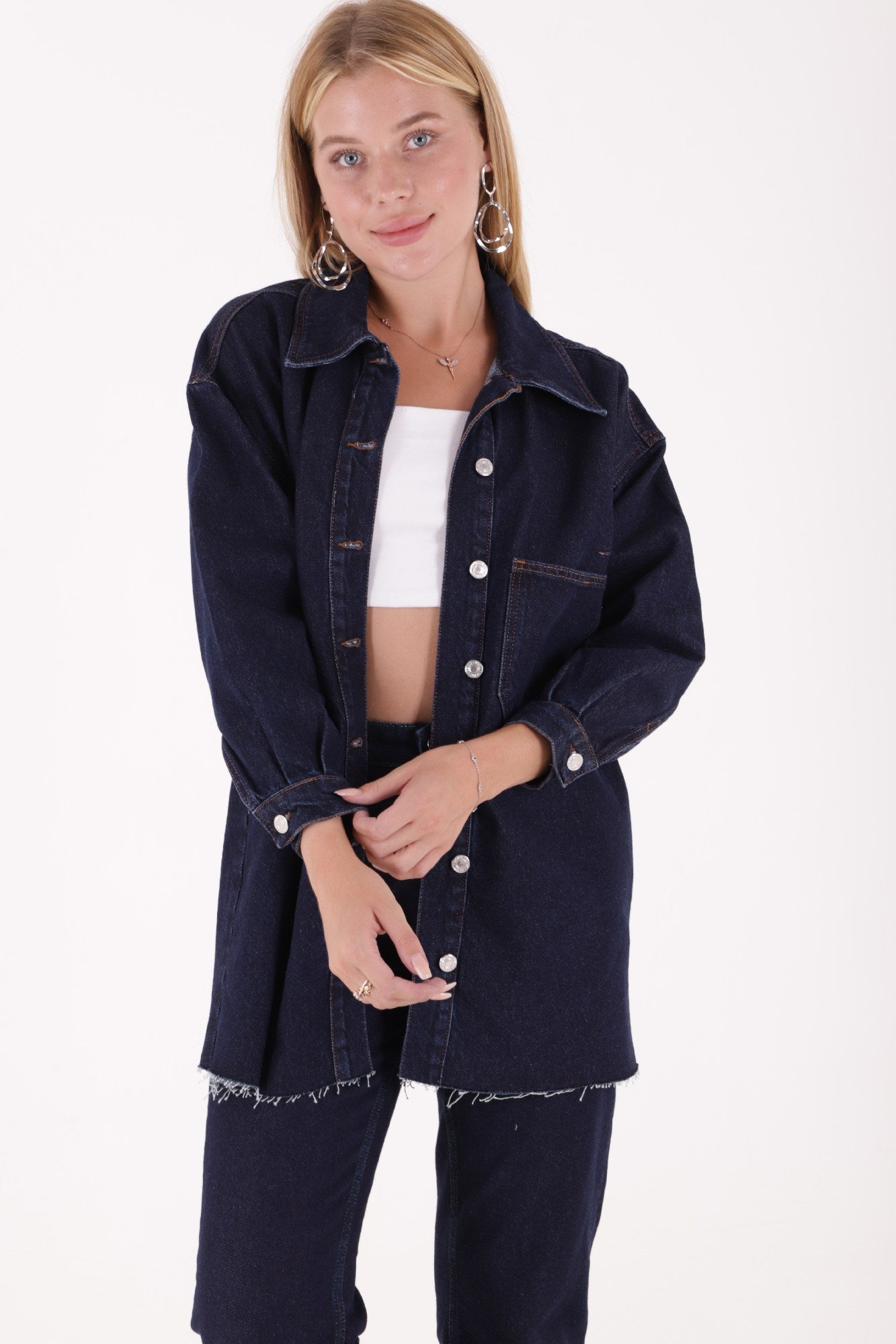 Nakışlı Kot Ceket - Slaplı Lacivert - (S-XL) - 2
