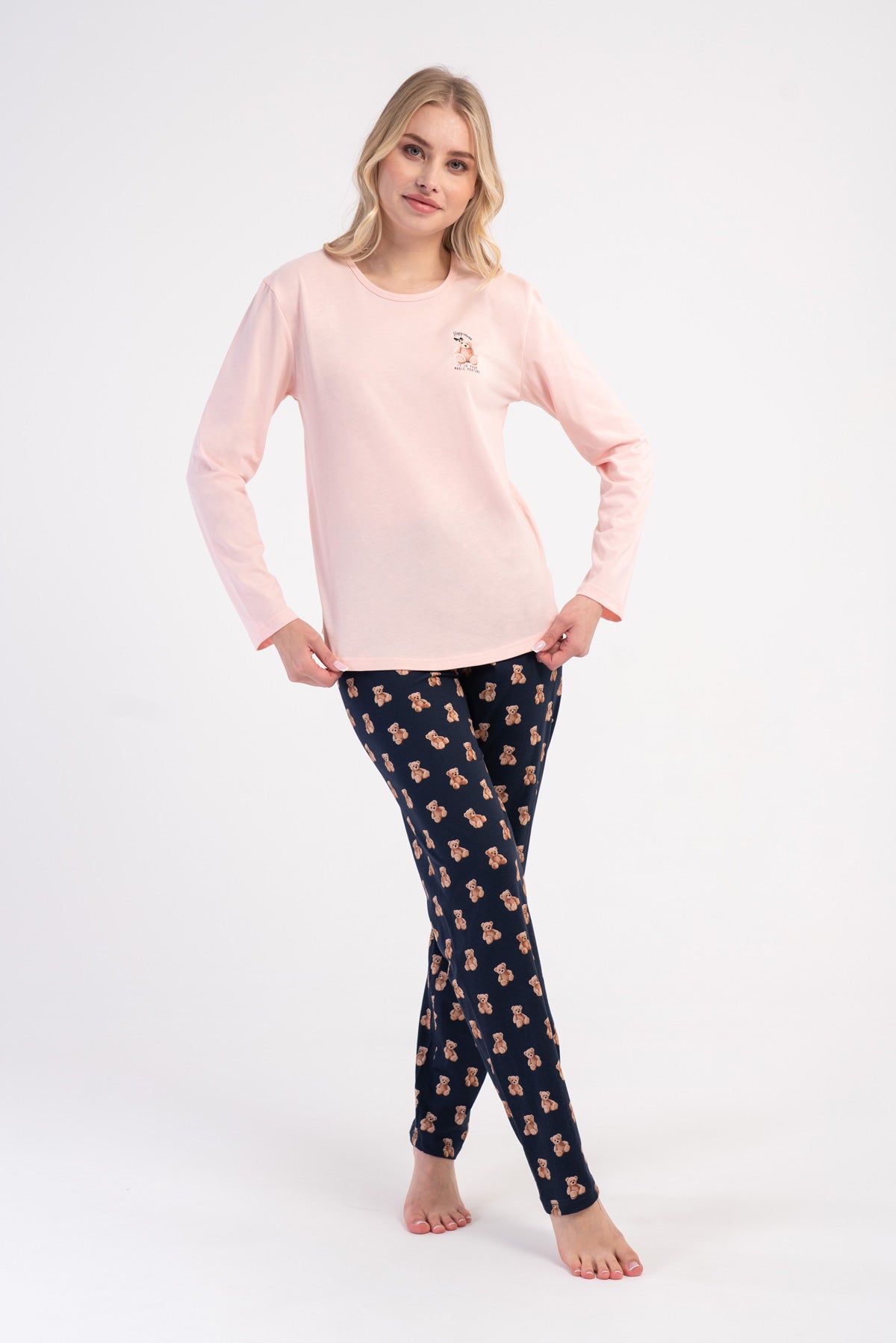KADIN P.SUPREM O YAKA UZUN KOL ETEGI OVAL PIJAMA TAKIM - PEMBE