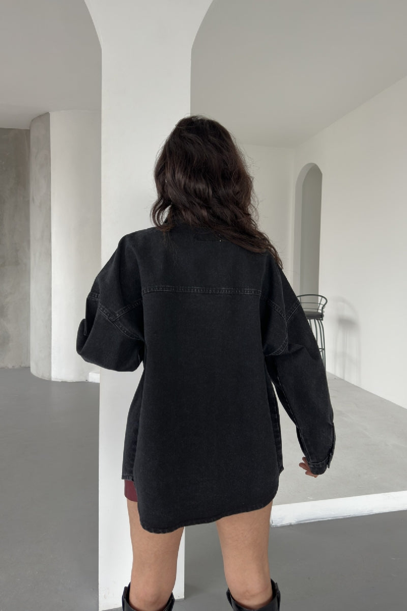 Oversize Kot Gömleklı - Düz Antrasit - (S+XL+4) - 4