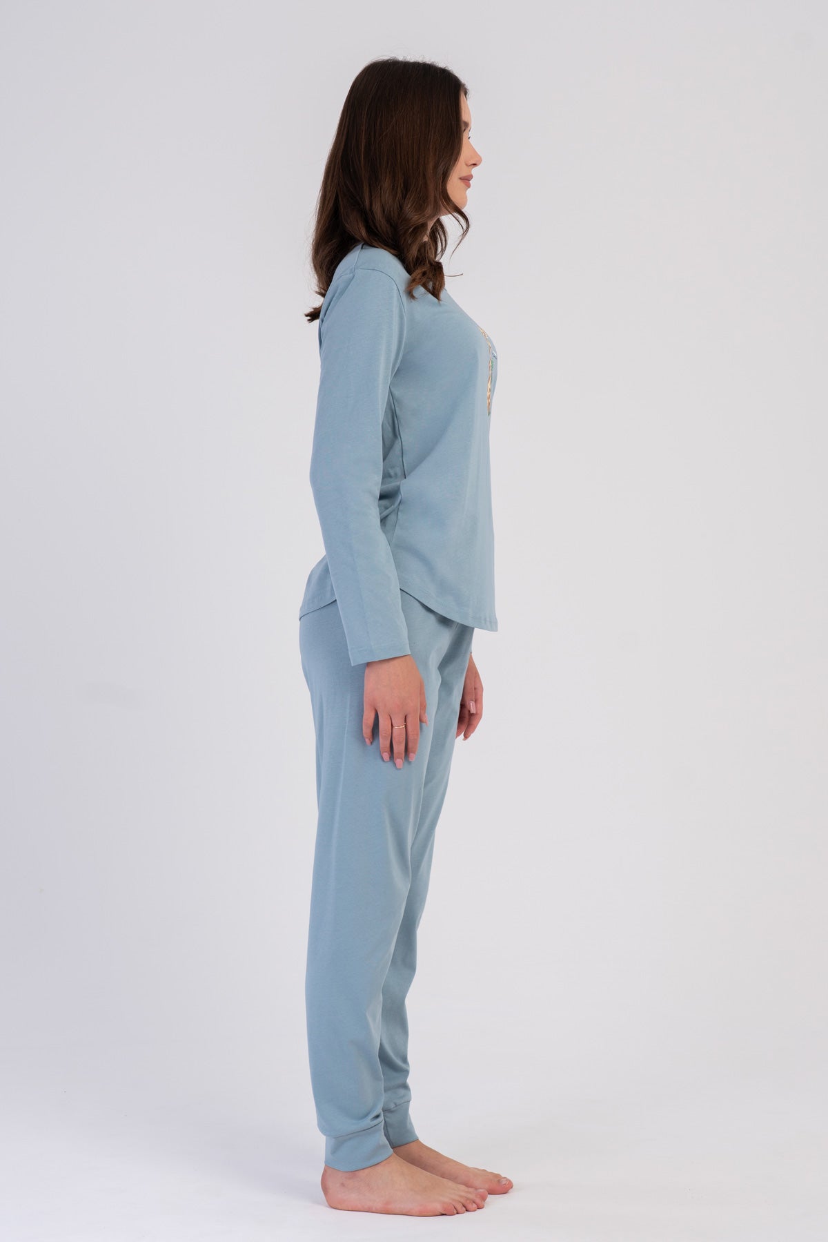 KADIN P.SUPREM O YAKA UZUN KOL ETEGI OVAL MANSETLI PIJAMA TAKIM - YESIL