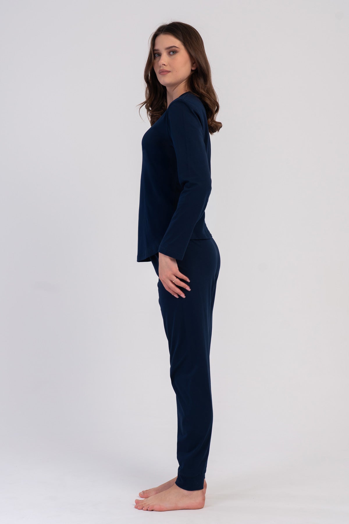KADIN P.SUPREM O YAKA UZUN KOL ETEGI OVAL MANSETLI PIJAMA TAKIM - KOYU LACIVERT