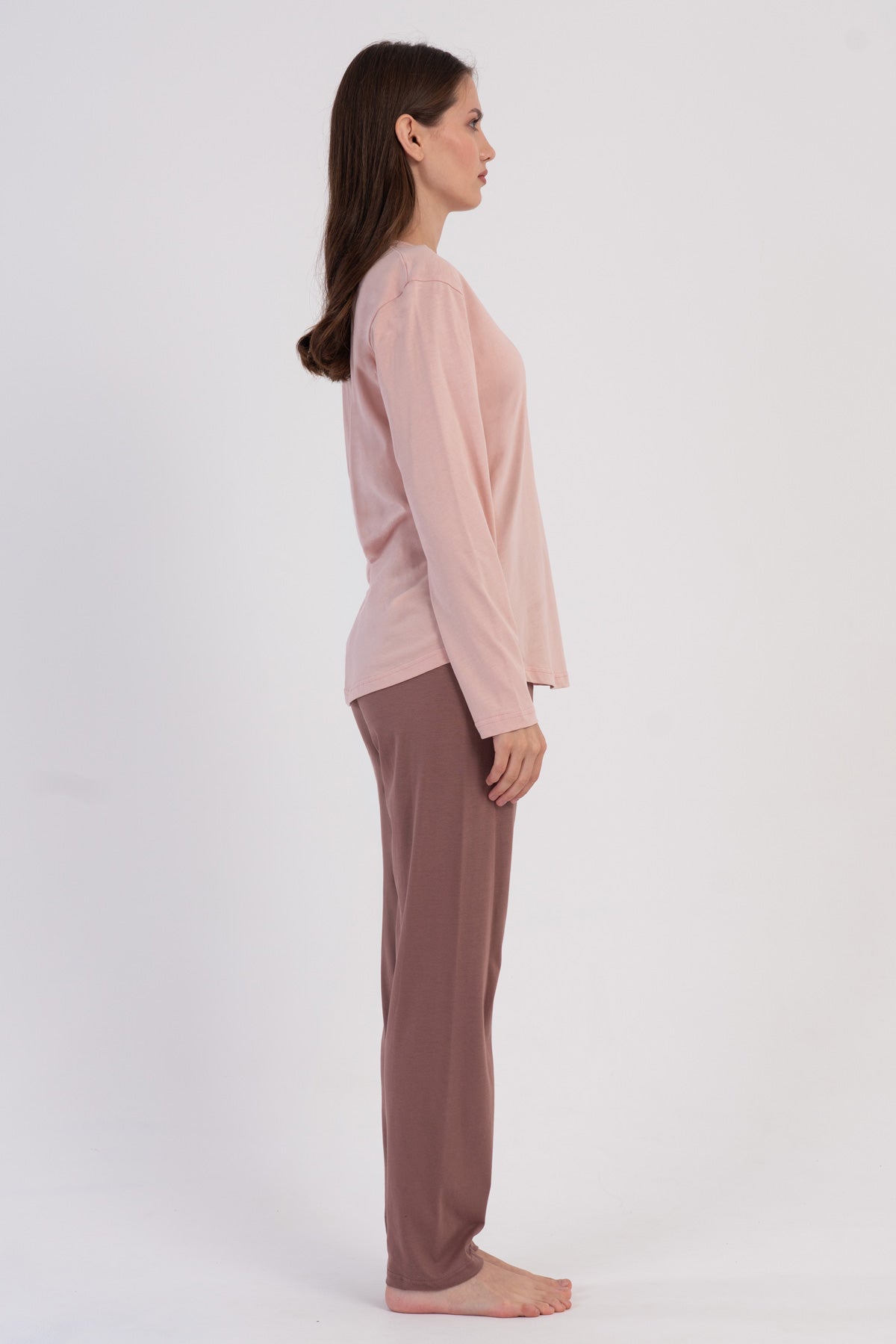 KADIN P.SUPREM O YAKA UZUN KOL ETEGI OVAL PIJAMA TAKIM - PUDRA PEMBE