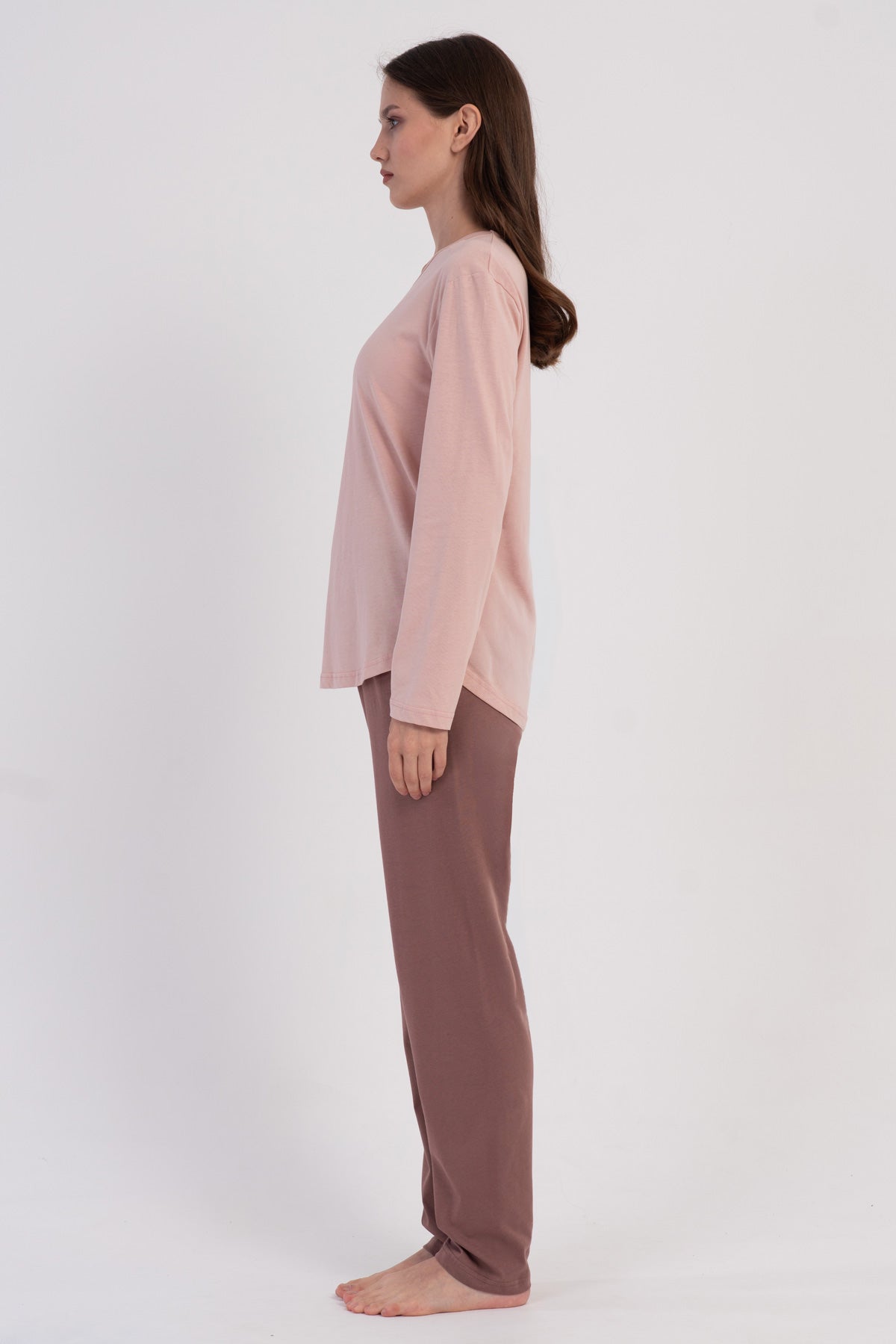 KADIN P.SUPREM O YAKA UZUN KOL ETEGI OVAL PIJAMA TAKIM - PUDRA PEMBE