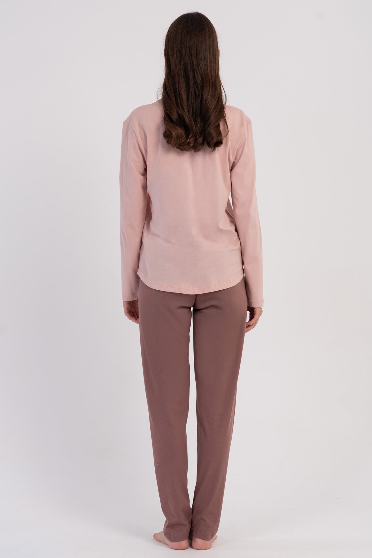 KADIN P.SUPREM O YAKA UZUN KOL ETEGI OVAL PIJAMA TAKIM - PUDRA PEMBE