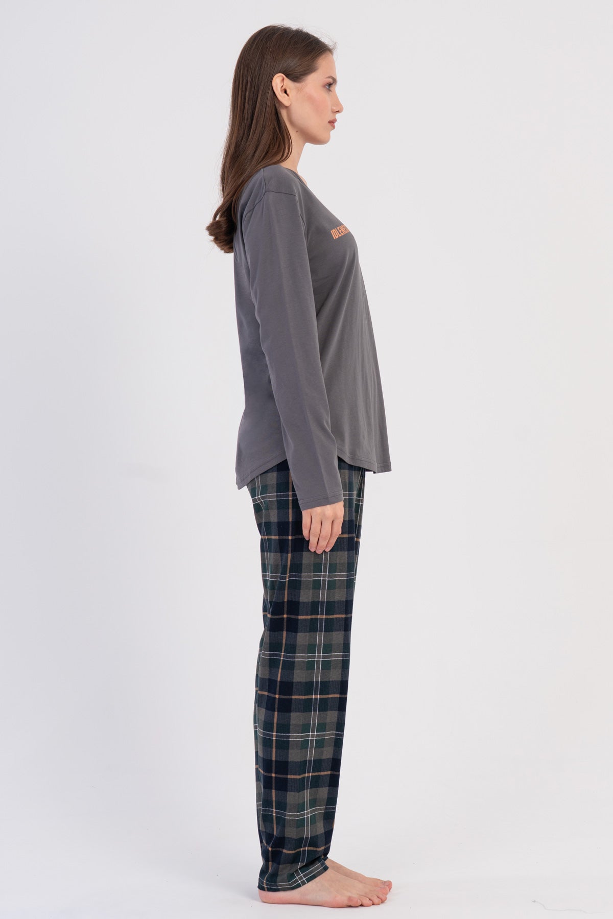 KADIN P.SUPREM O YAKA UZUN KOL ETEGI OVAL PIJAMA TAKIM - FUME