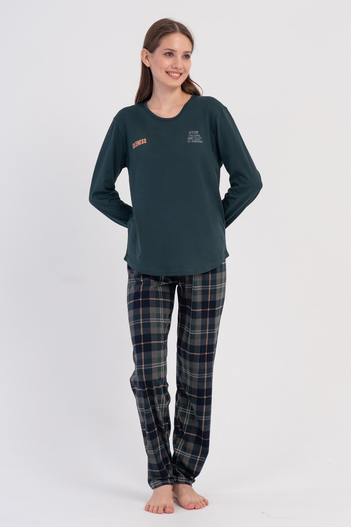 KADIN P.SUPREM O YAKA UZUN KOL ETEGI OVAL PIJAMA TAKIM - YESIL