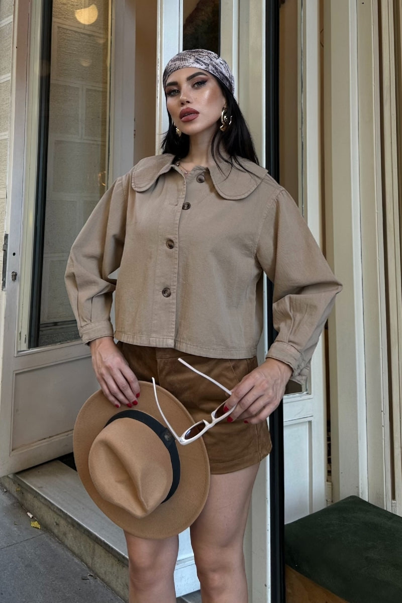Bebe Yaka Gömlek - Camel - (S-XL) - 3
