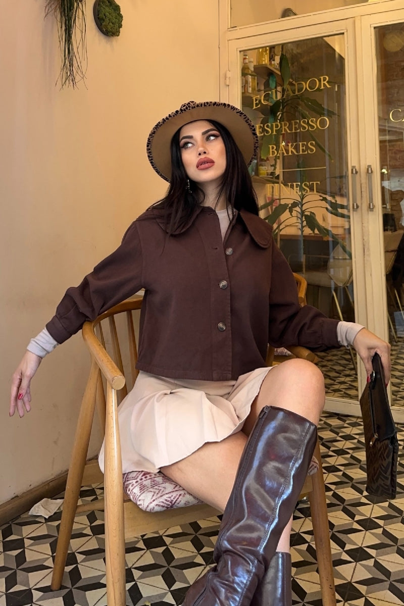 Bebe Yaka Gömlek - Kahverengi - (S-XL) - 6
