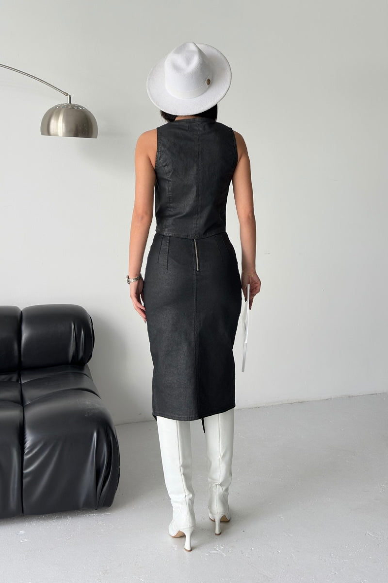 Düğmeli Yelek - Siyah - (S-XL-6) - 2