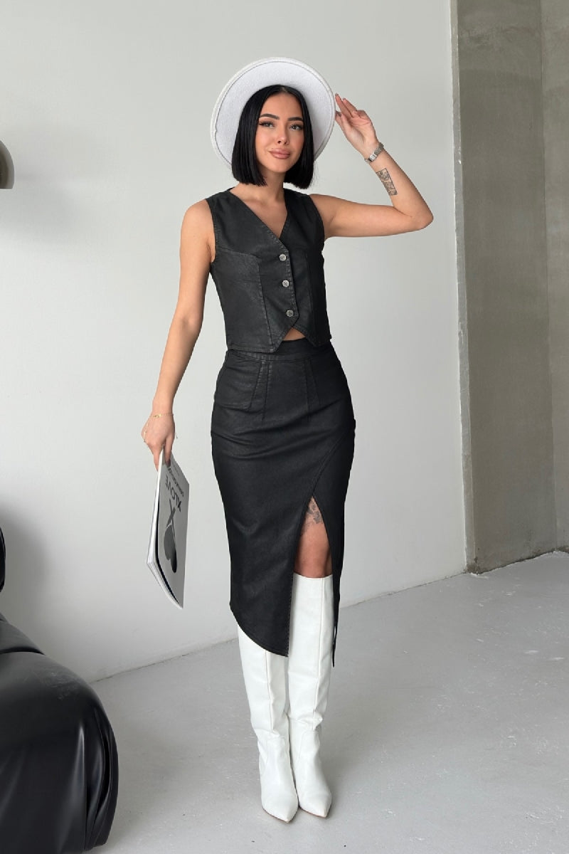 Düğmeli Yelek - Siyah - (S-XL-6) - 4