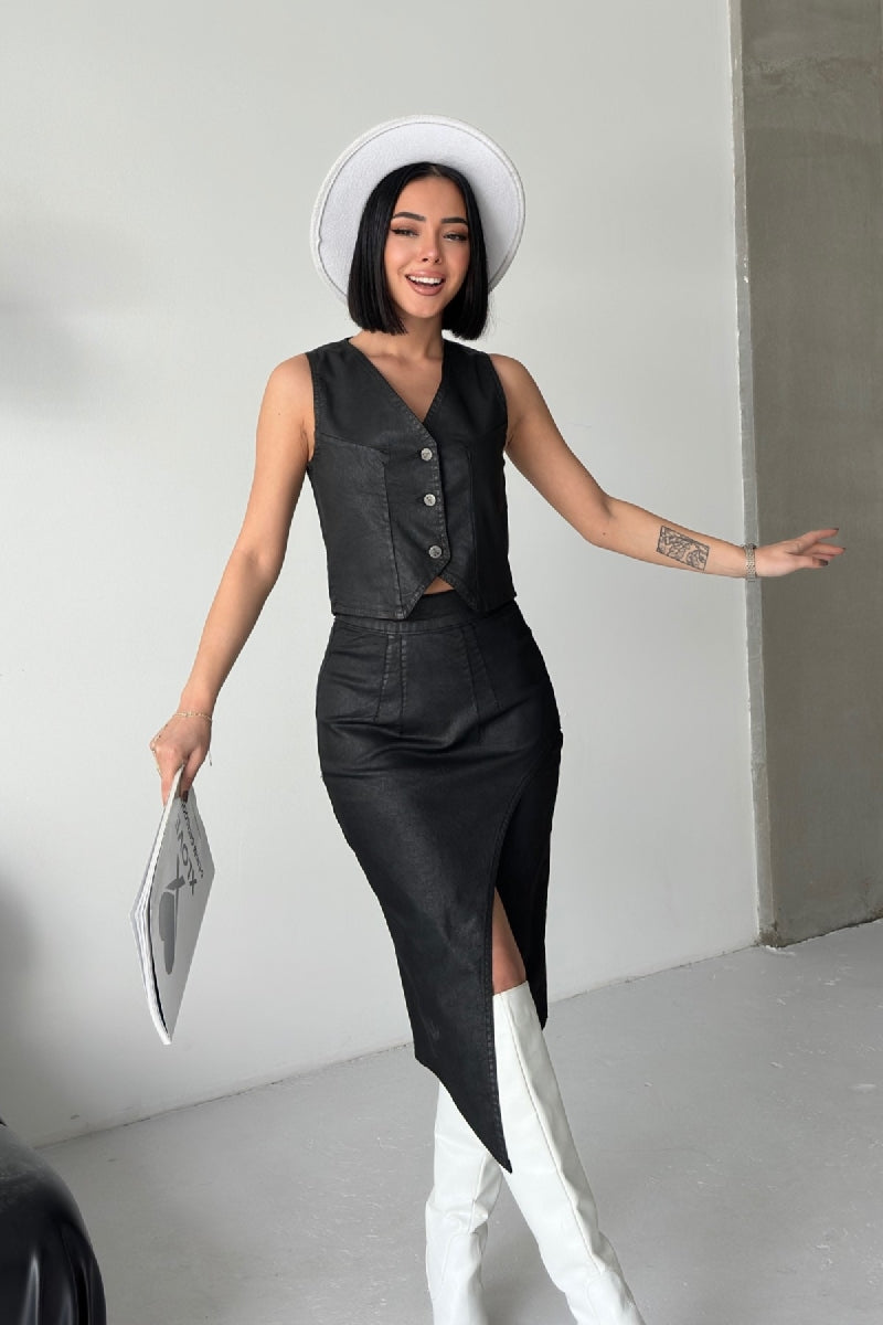 Düğmeli Yelek - Siyah - (S-XL-6) - 6