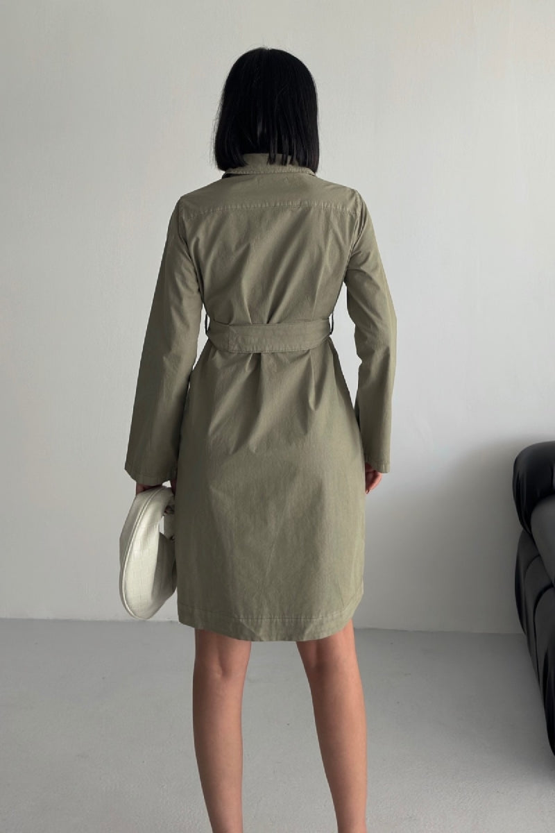 Düğmeli Uzun Gömlek Elbise - Yeşil - (S-XL) - 2