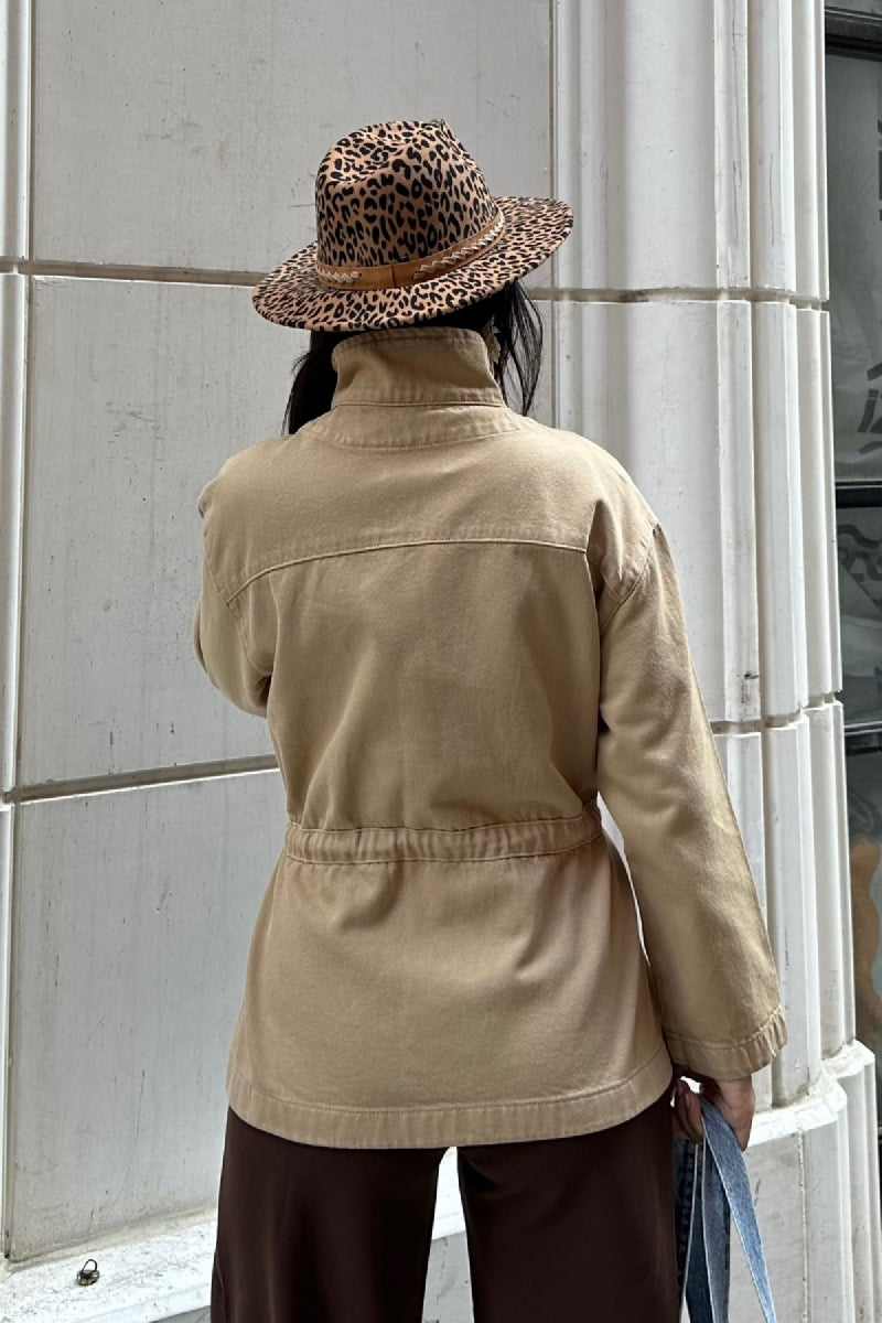 Bel Büzgü Detaylı Kot Ceket - Camel - (S-L-3) - 3