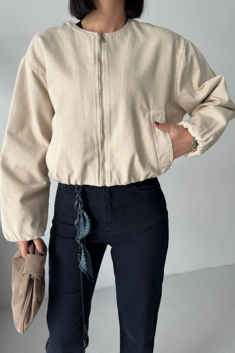 Lastikli Bomber Ceket - Taş - (S-L-3) - 3