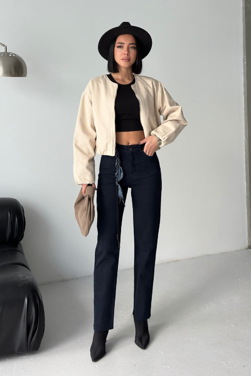 Lastikli Bomber Ceket - Taş - (S-L-3) - 6