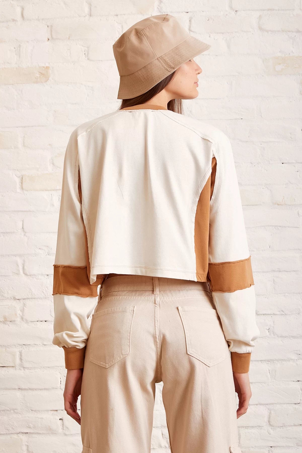 Çift Renk Oversize Sweatshirt - Beyaz