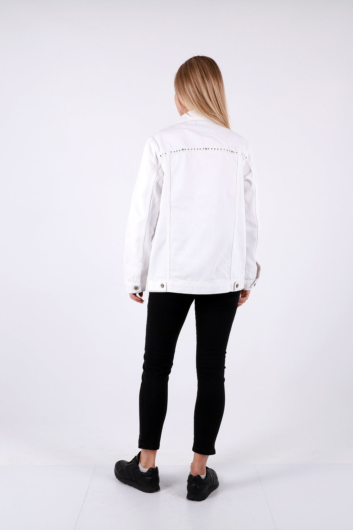 Taşlı Kot Ceket - Beyaz - (S-XL-6) - 4