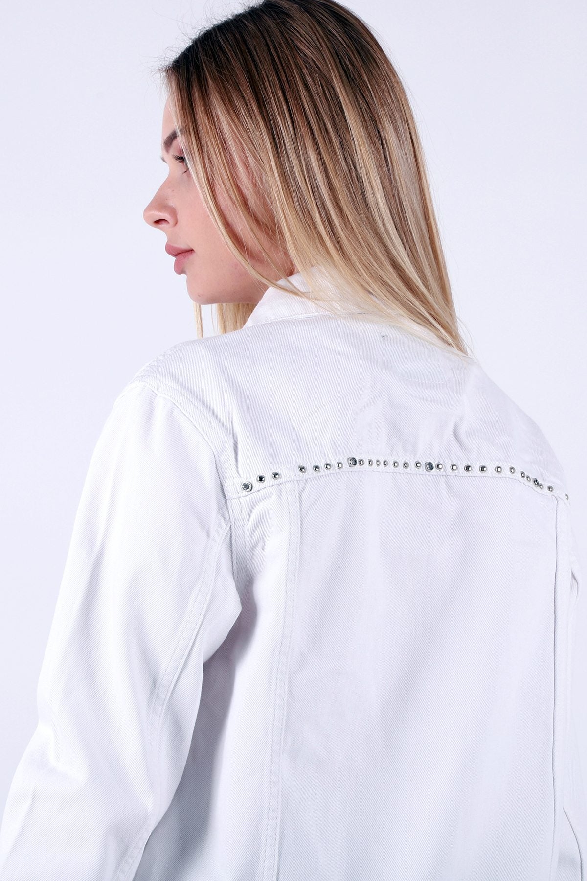 Taşlı Kot Ceket - Beyaz - (S-XL-6) - 6