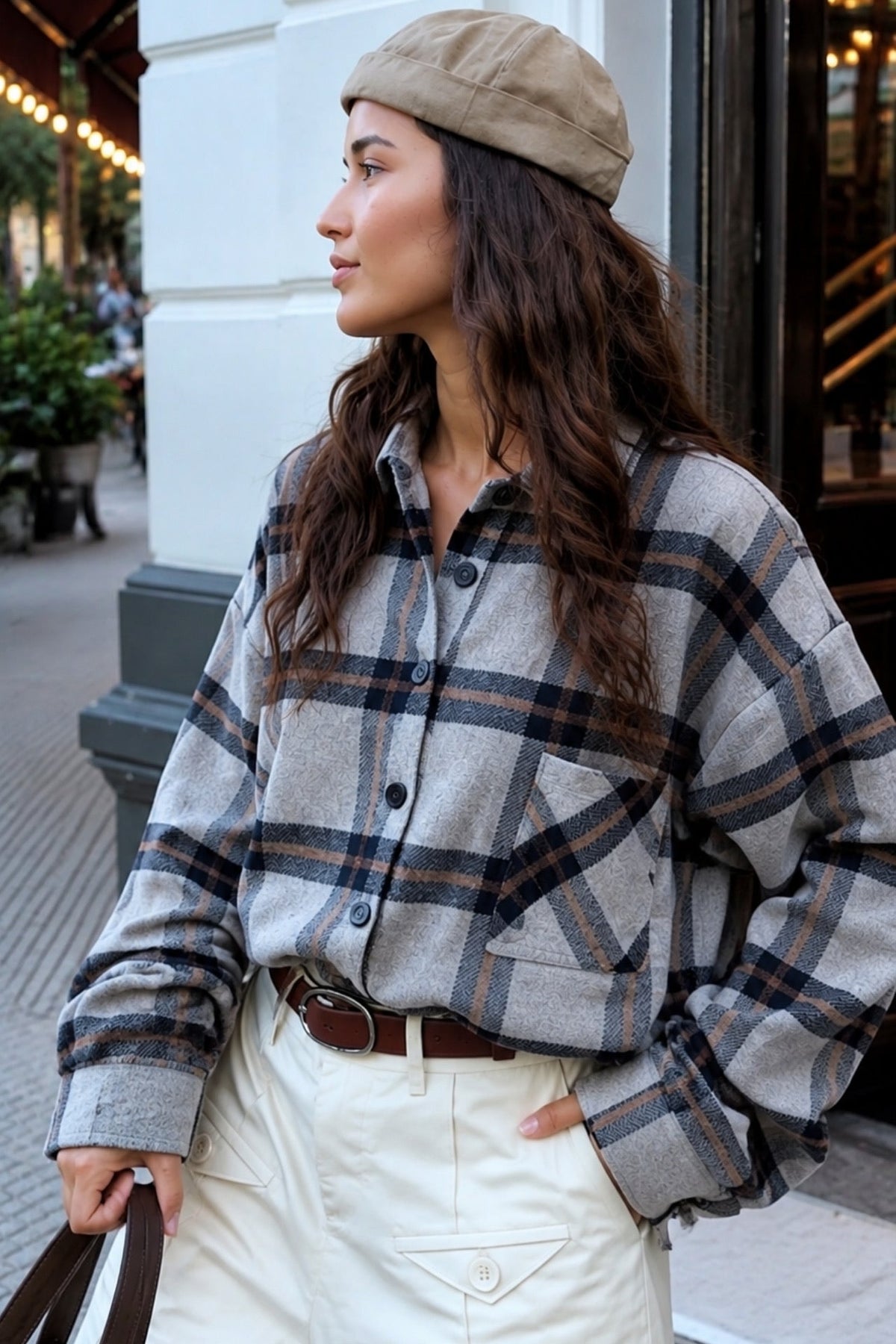 Basic Oversize Ekose Gömlek - Kahverengi