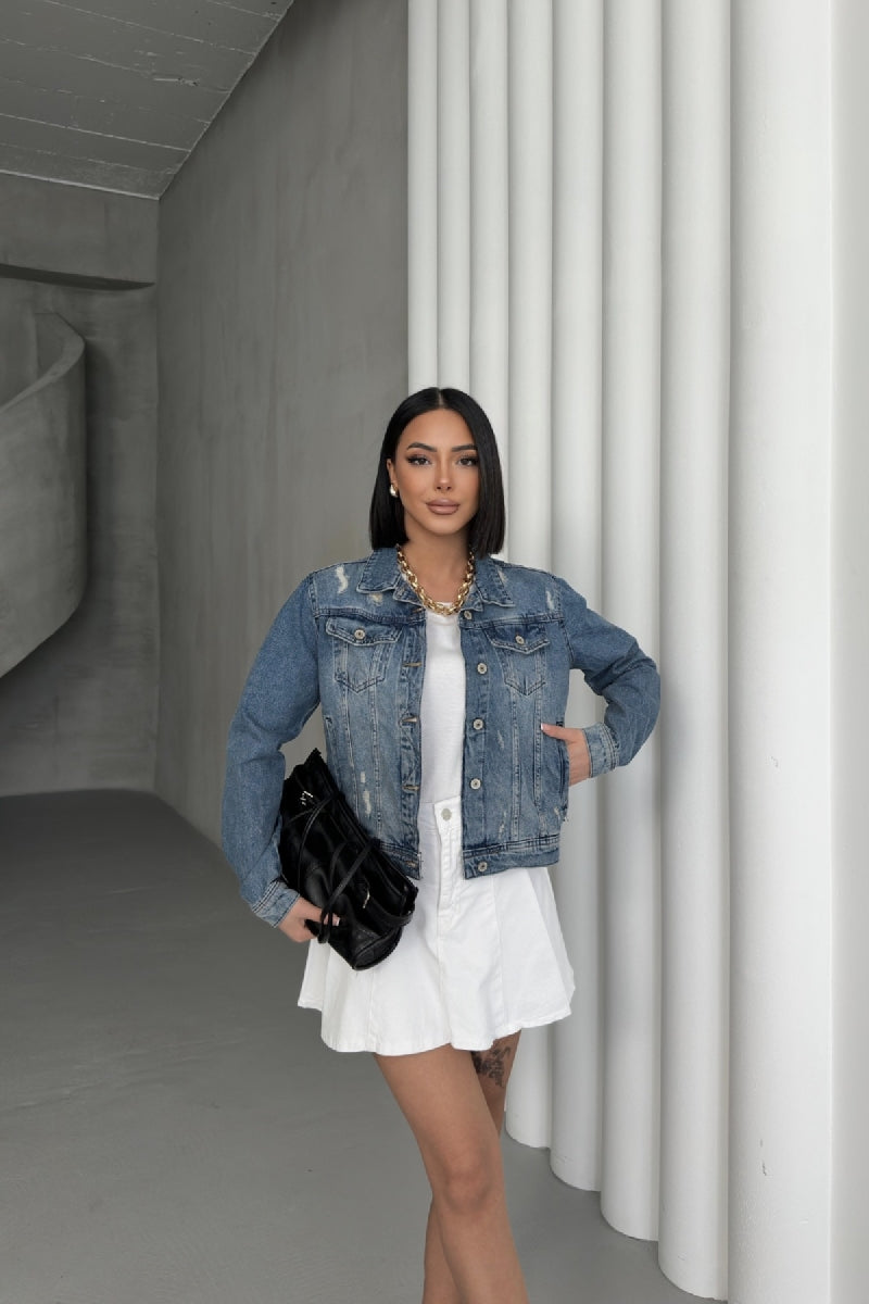 Kısa Kot Ceket Koyu Mavi Kot