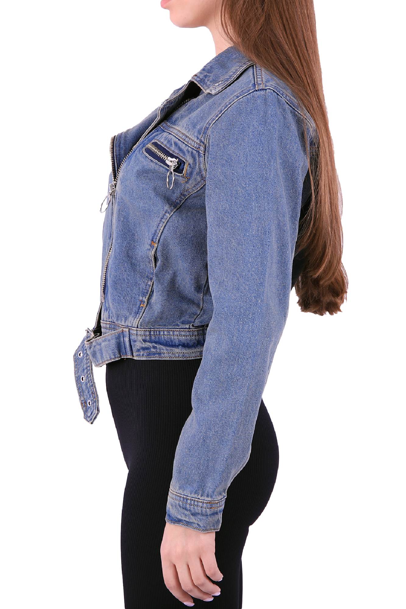 Beli Kemerli Fermuarlı Kısa Ceket - Orta Mavi ve Tintli - (S-XL-6) - 2