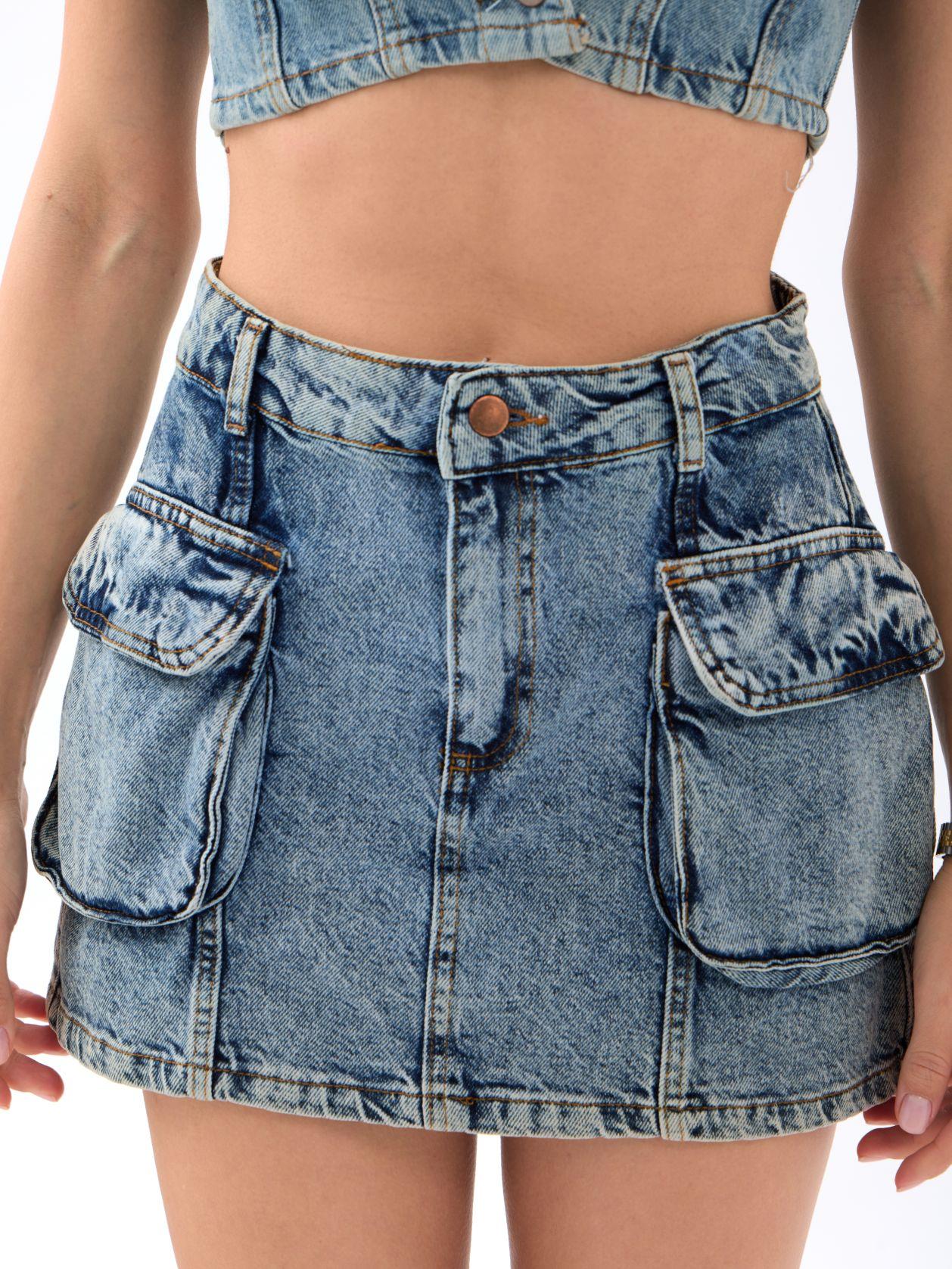 6458 DENİM LOW WAIST SKIRT-MAVİ