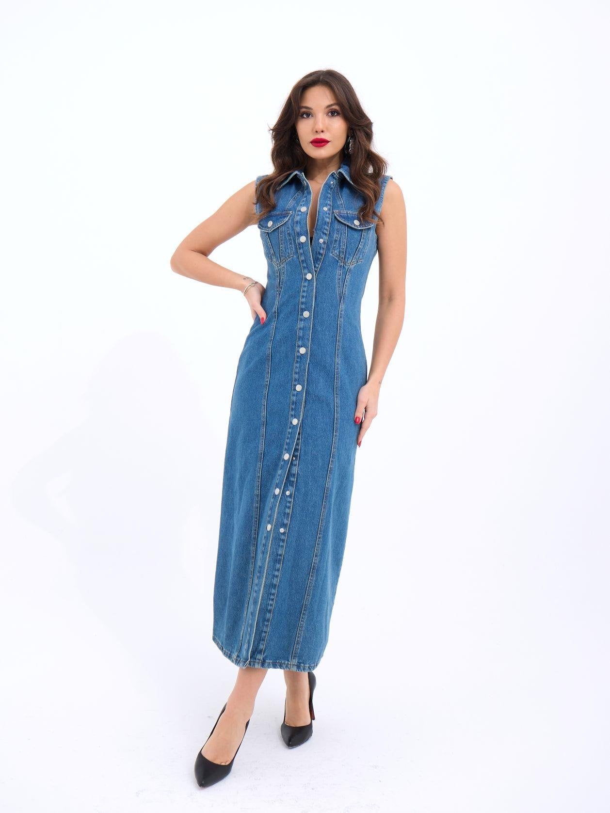 6460 KOT ELBİSE-MAVİ MAVİ L