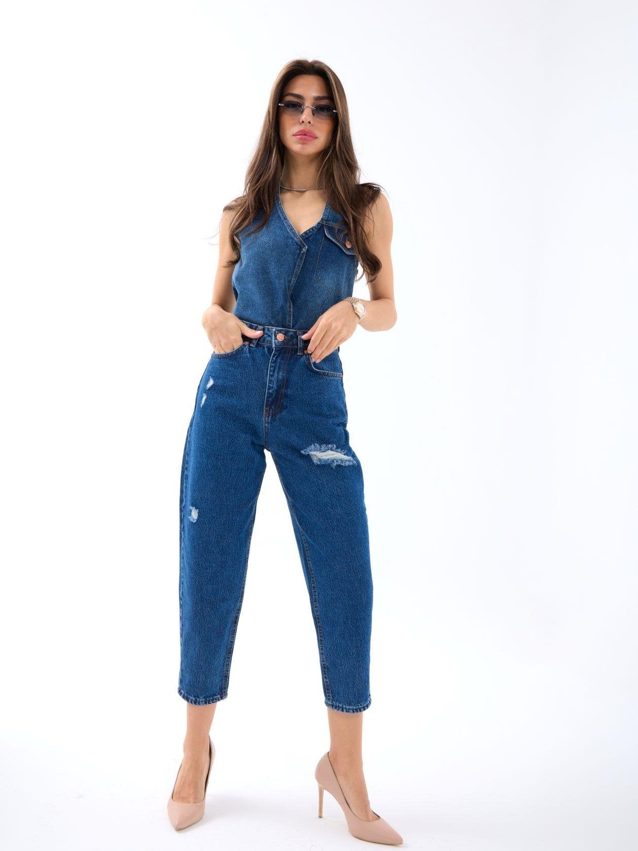 6461 DENİM RIPPED CARROT FIT-KOYU MAVİ KOYU MAVİ 26