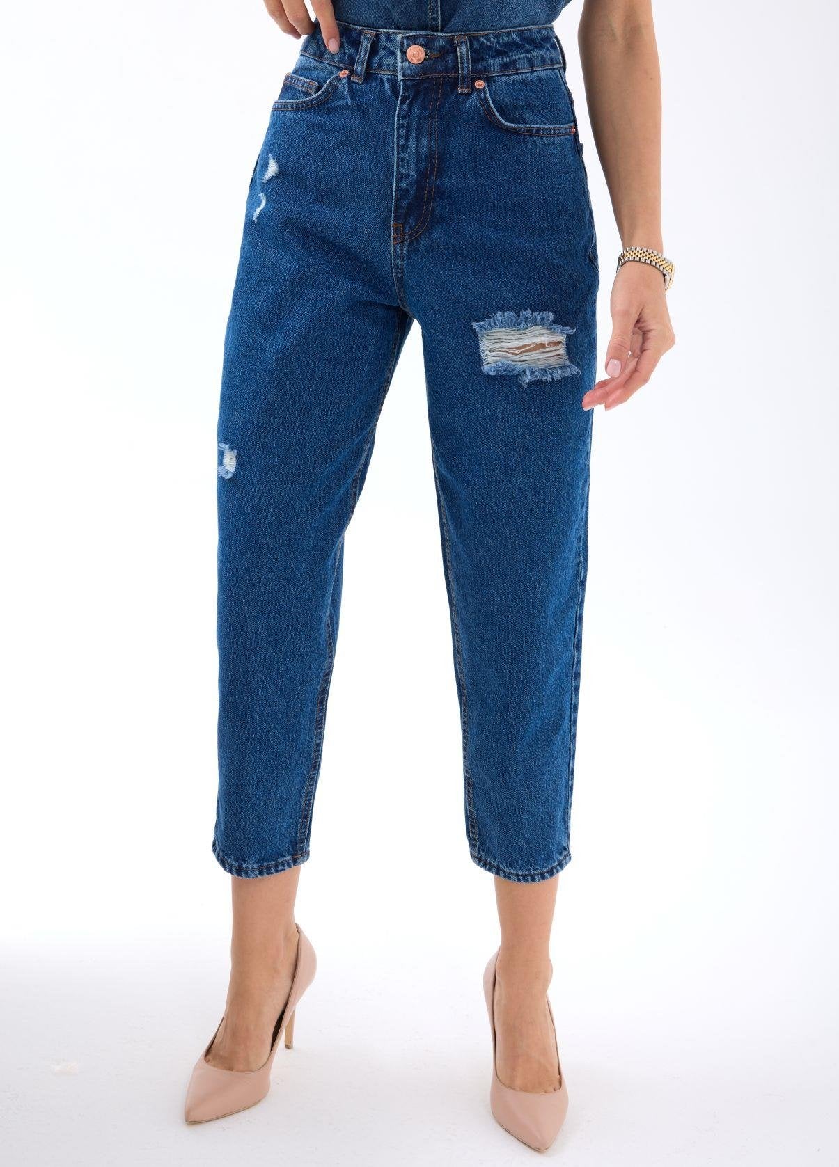 6461 DENİM RIPPED CARROT FIT-KOYU MAVİ