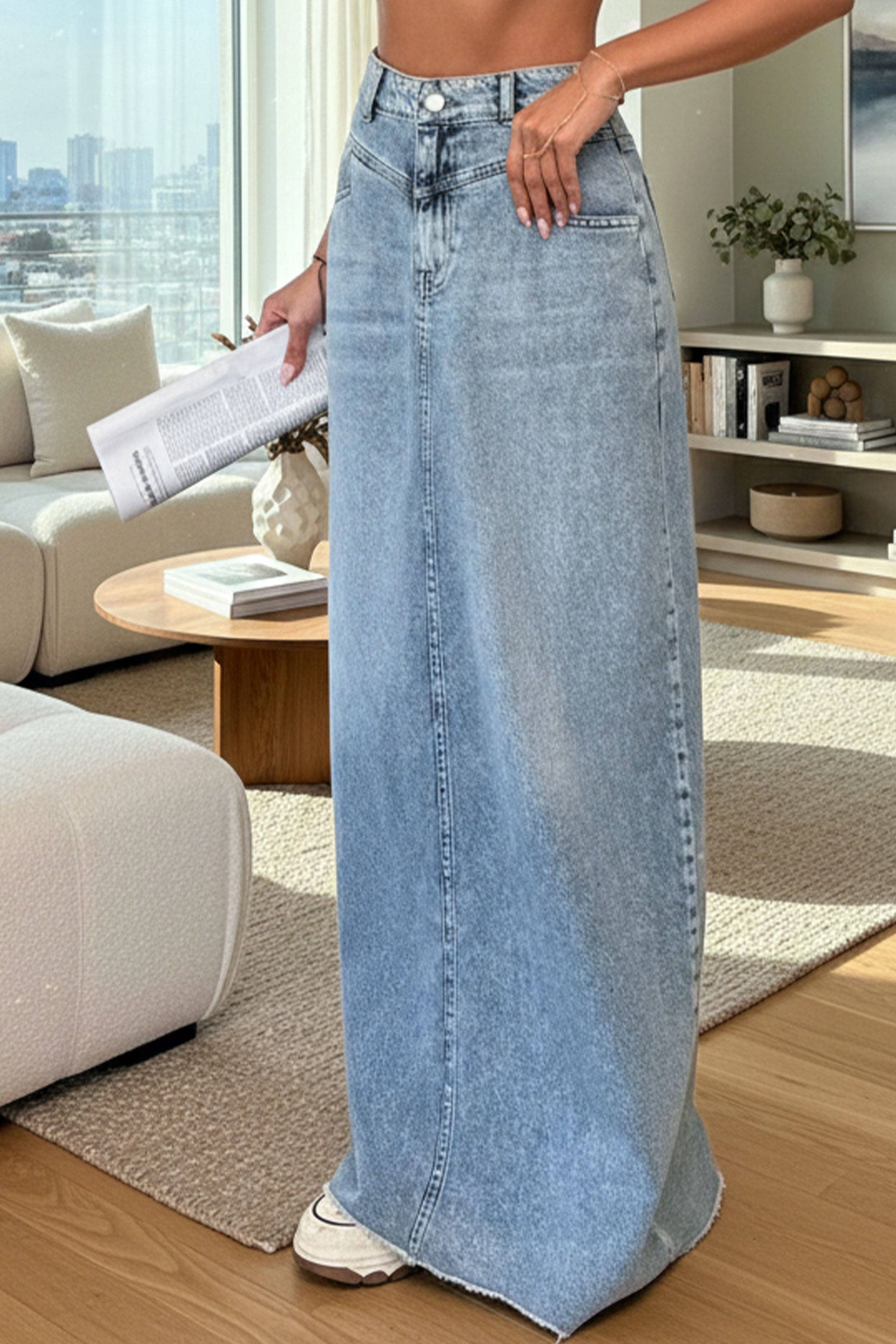 Yıkamalı Model Kadın Toptan Kot Uzun Etek Kahverengi S