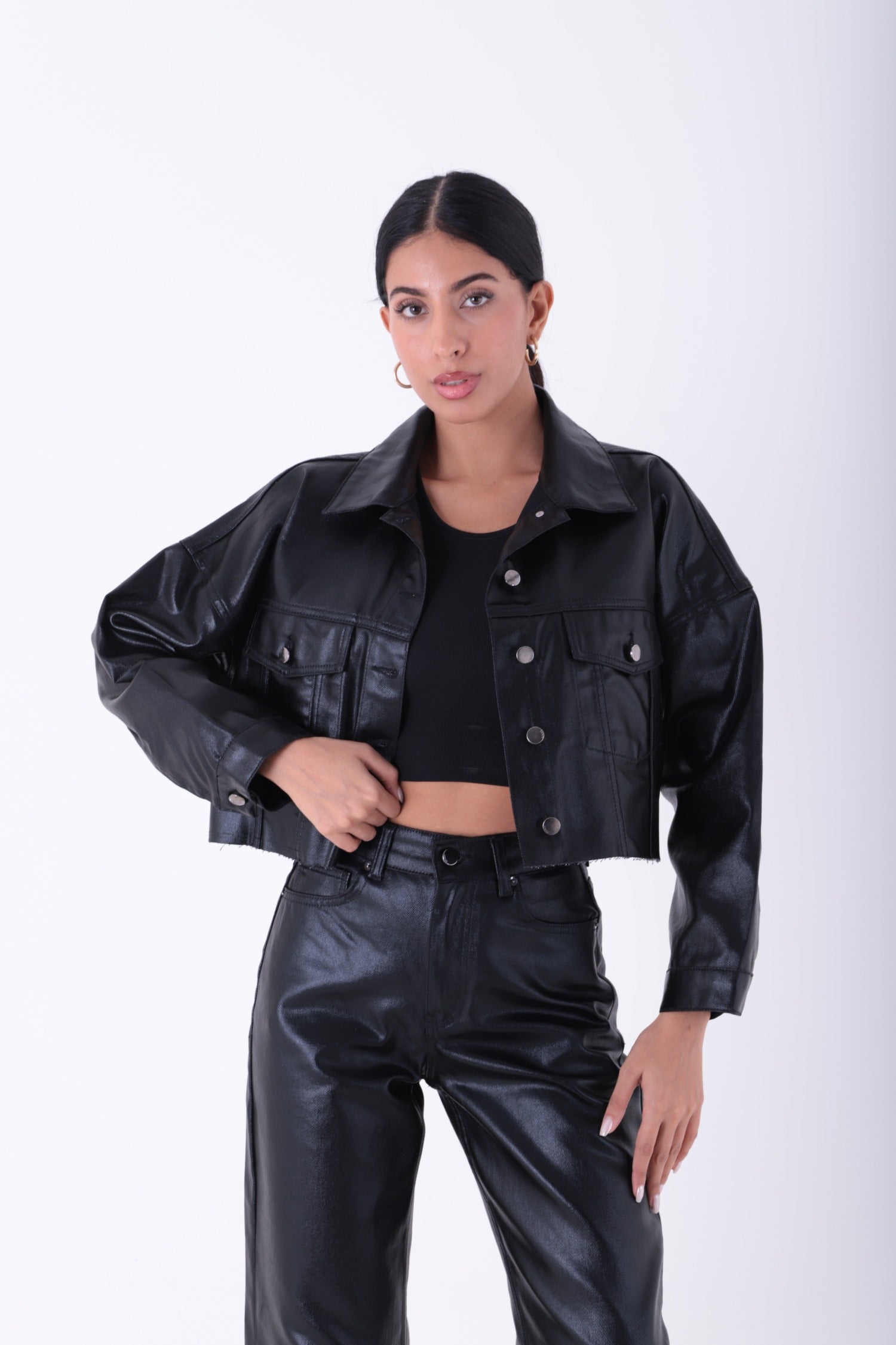 Kısa Oversize Kot Ceket Kaplama Siyah