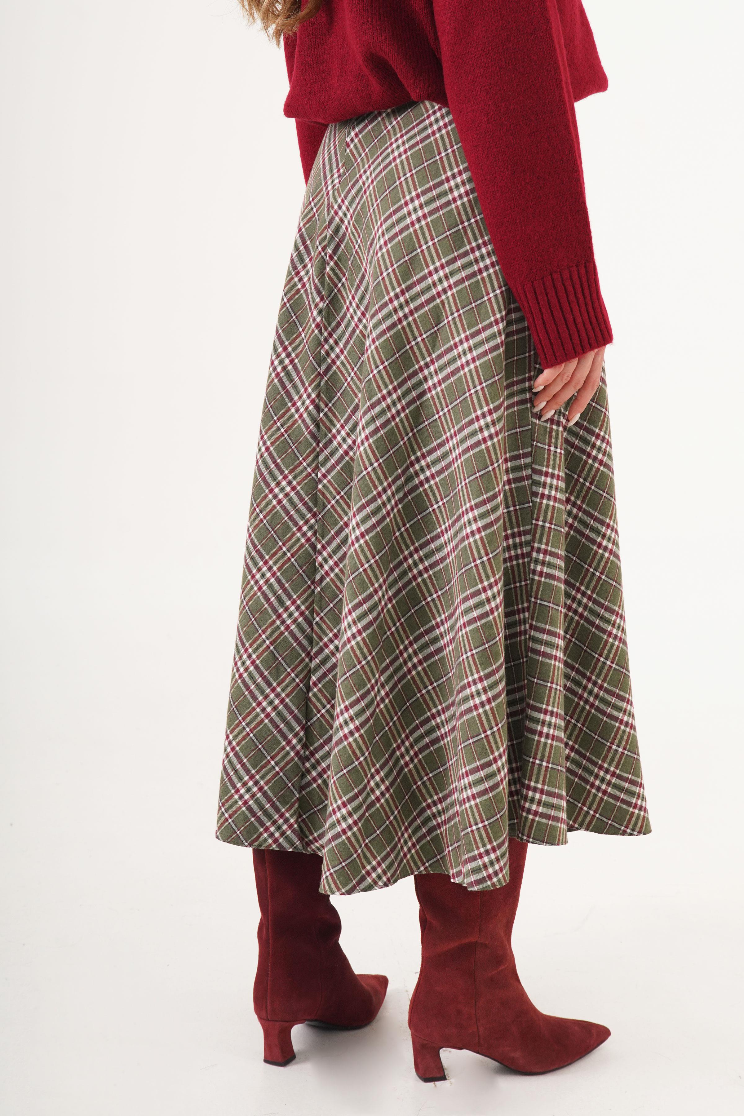 Volan Kesim Haki Ekose Uzun Toptan Etek