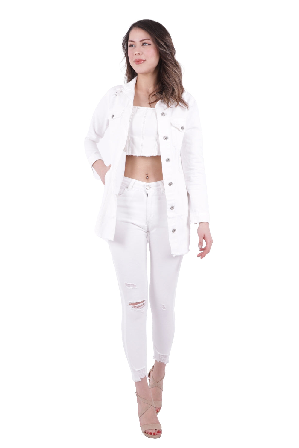 Altı Püsküllü Boyfriend Kot Ceket - Beyaz - (S-XL-6) - 2
