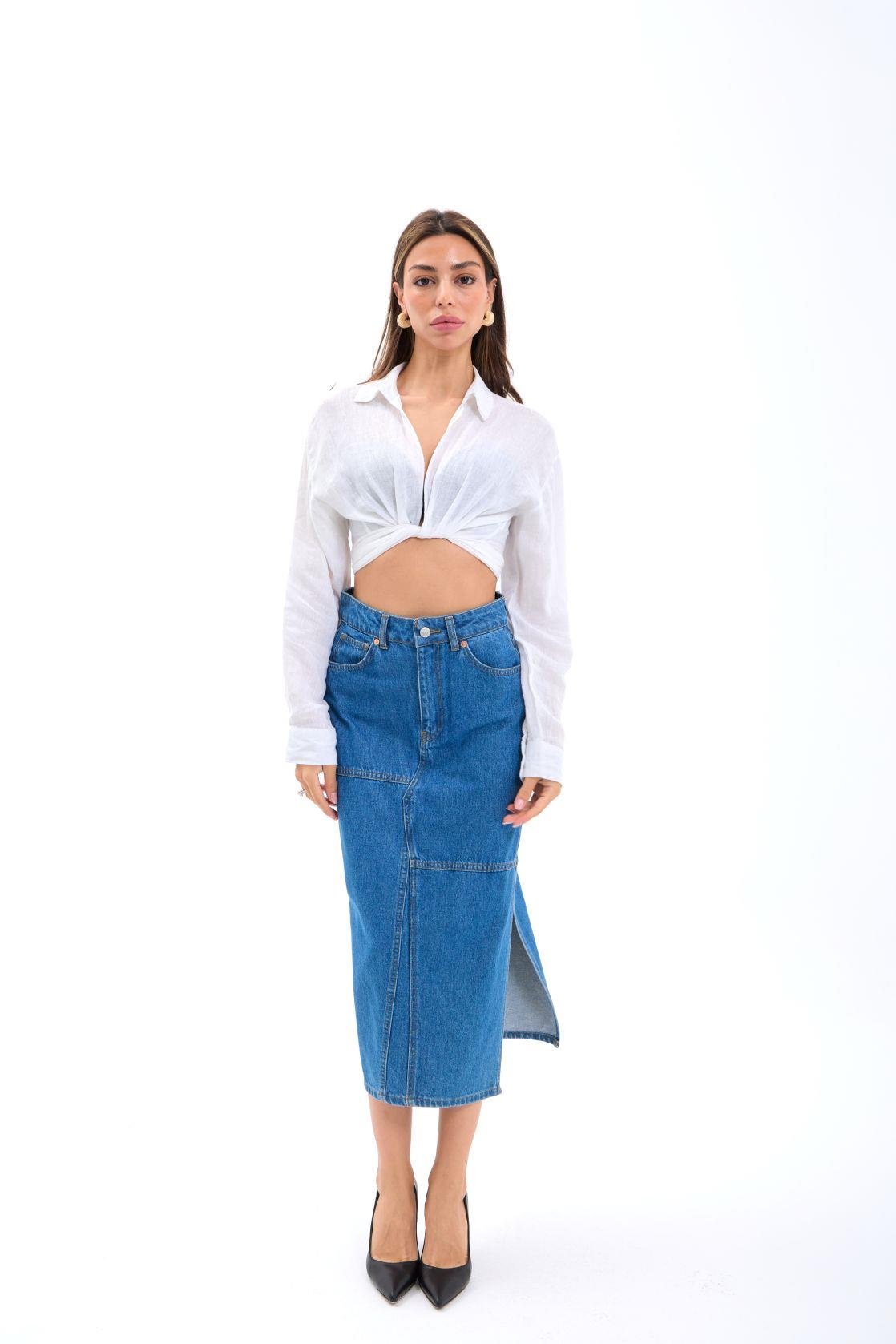 6900 SLIPPED MIDI SKIRT-MAVİ MAVİ L