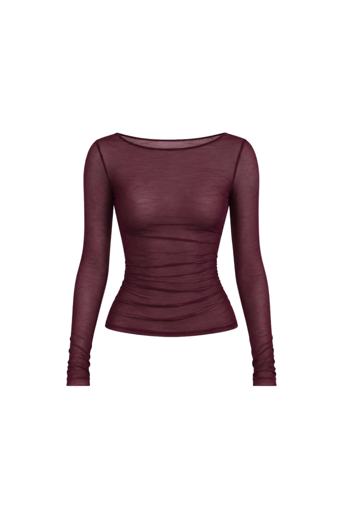 Kayık Yaka Transparan Bluz - Bordo