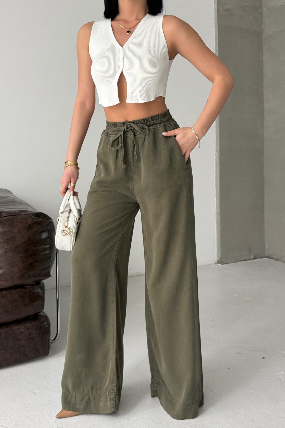 Lastikli Palazzo Pantolon 7150 - Haki - (36-42-4) - 6