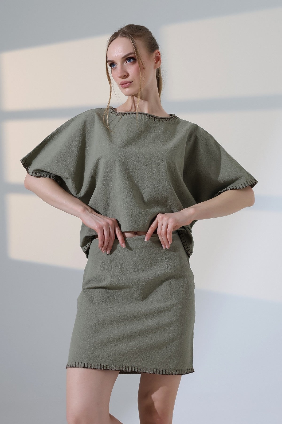 Nakışlı Oversize Bluz - Yeşil - (S-L-3) - 6