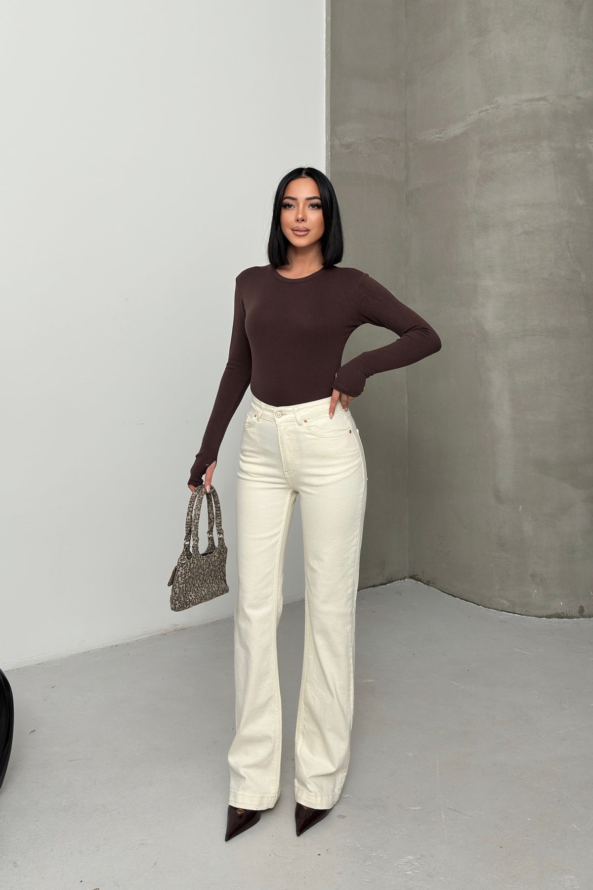Dikişli Paça Bol Paça Relax Kot Pantolon 7026 - Naturel - (26-31) - 6