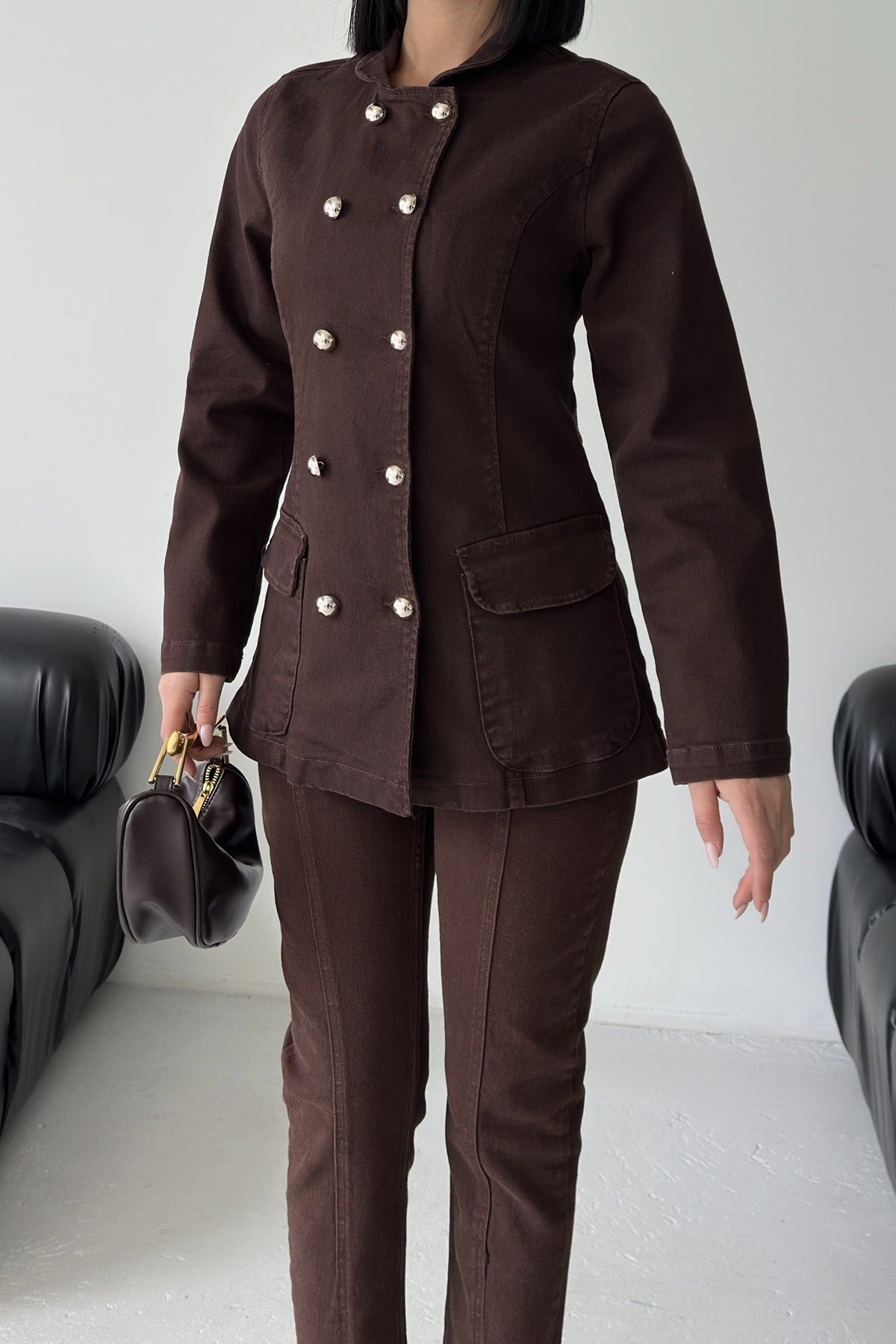 Belden Oturtmalı Düğmeli Gömlek 6248 - Kahverengi - (S-XL) - 6