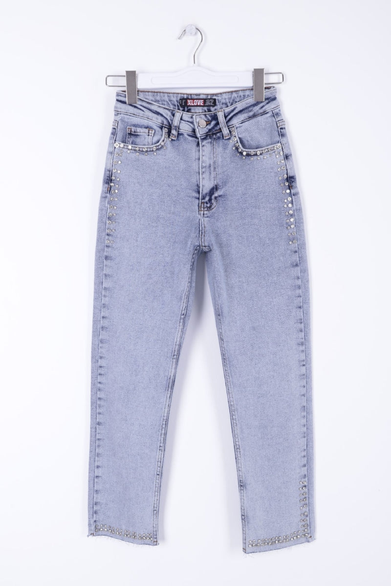 Taşlı Mom Fit Kot Pantolon 7023