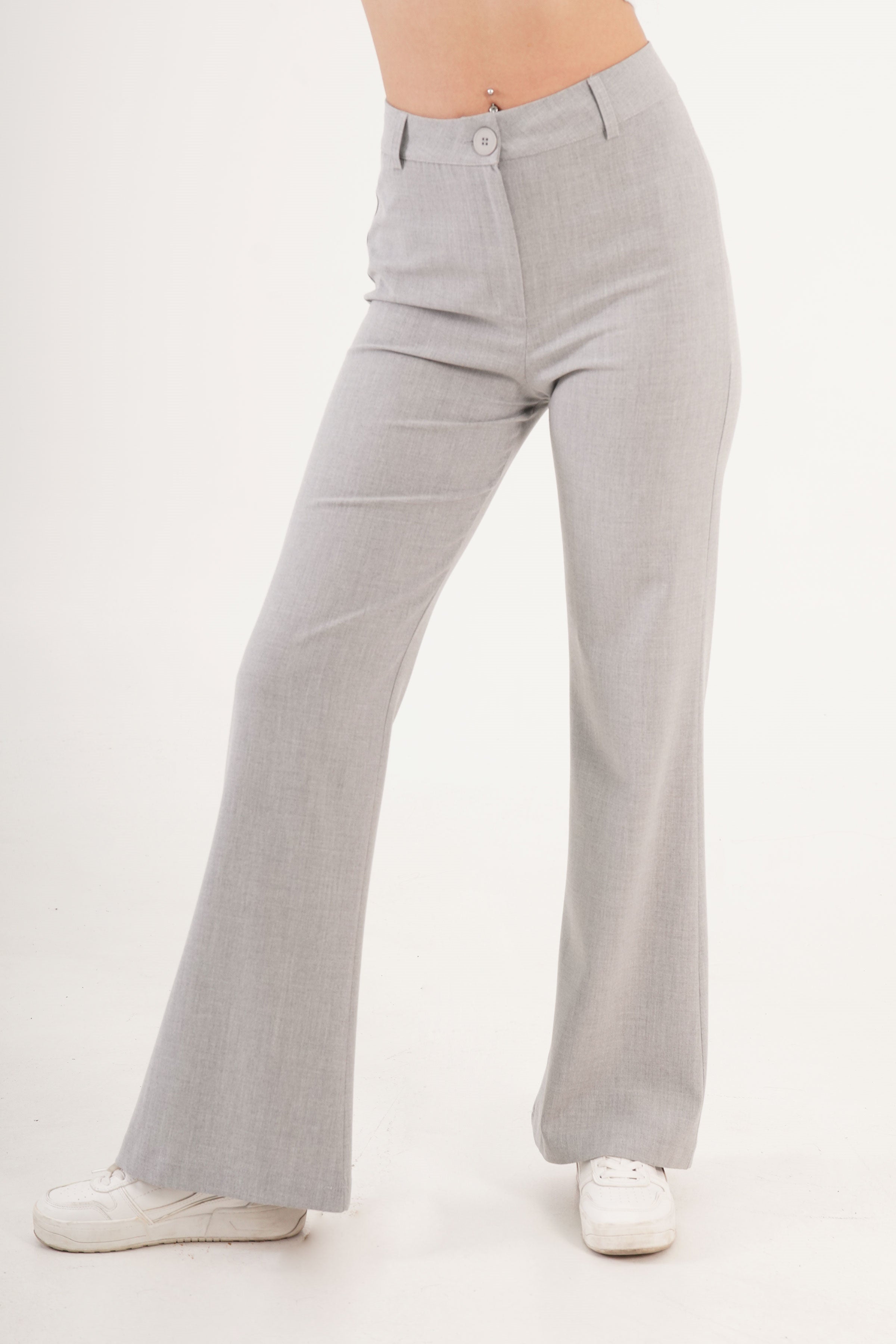 Yüksek Bel Tek Düğme Gri Pantolon Gri S