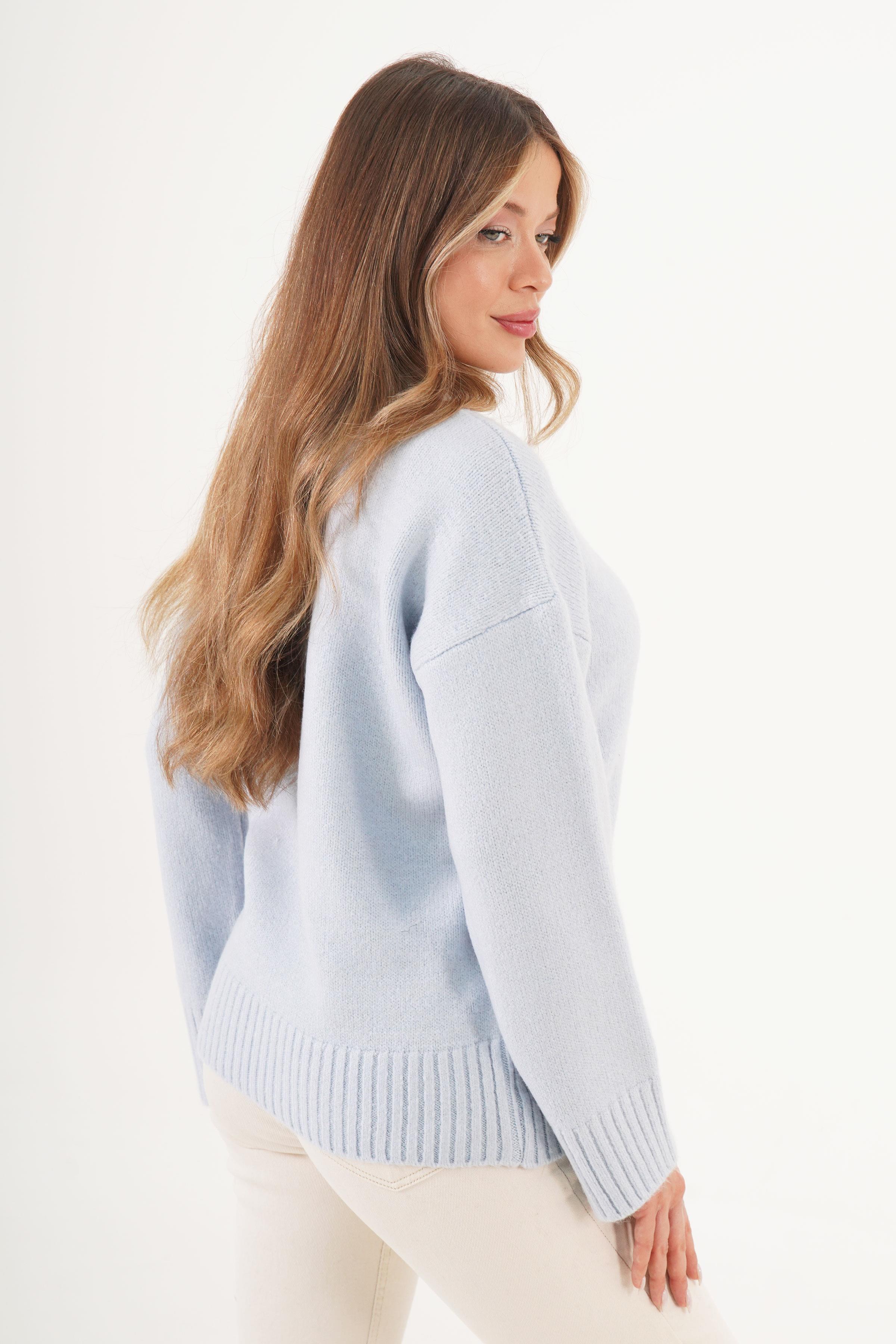 Ribana Detaylı Basic Toptan Bebe Mavisi Kazak