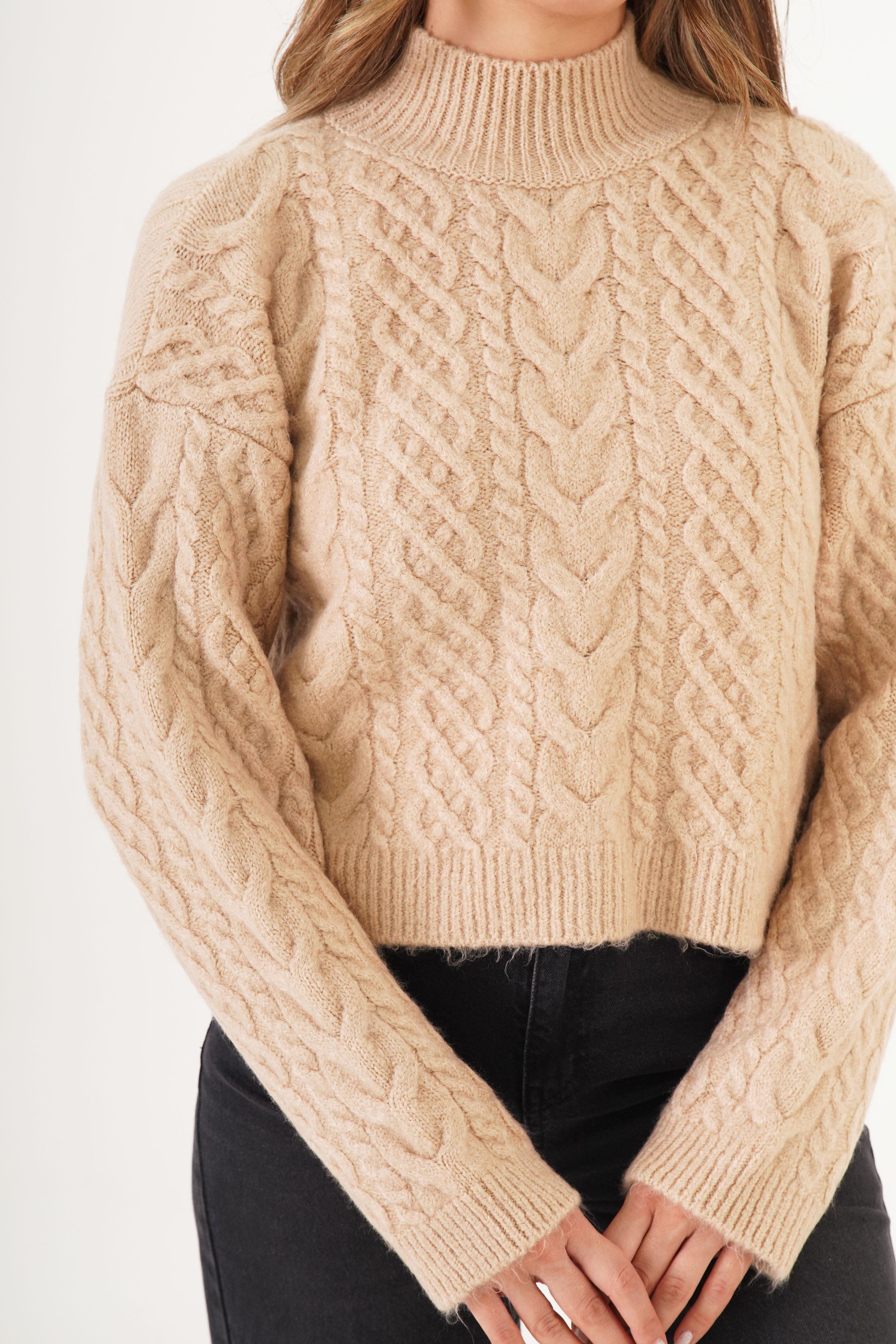 Sarmal Örgü Desenli Triko Krem Toptan Kazak