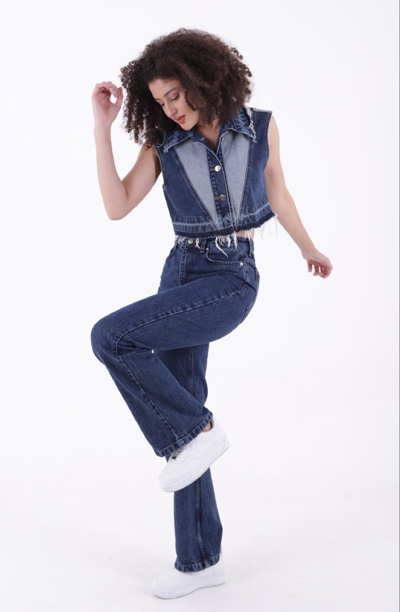 Relax Palazzo Kot Pantolon - Düz Koyu Rins - (26-31) - 6